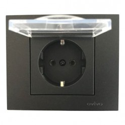 Ovivo Grano Metalik Siyah Kapaklı Topraklı Priz