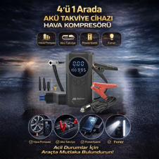 Mutlusan Çok Fonksiyonlu Akü Takviye Cihazı + Powerbank + Hava Pompası + Fener