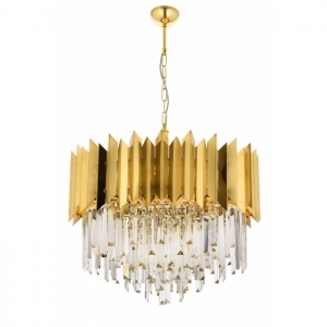 AVONNI AV-60101-S55 Sarı Kaplama Modern Avize, E27, Metal, Cam, Kristal, 55cm