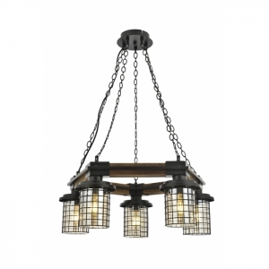 AVONNI AV-60002-5ET Eskitme Kaplama Modern Avize, E27, Metal, Ahşap, Cam, 50cm