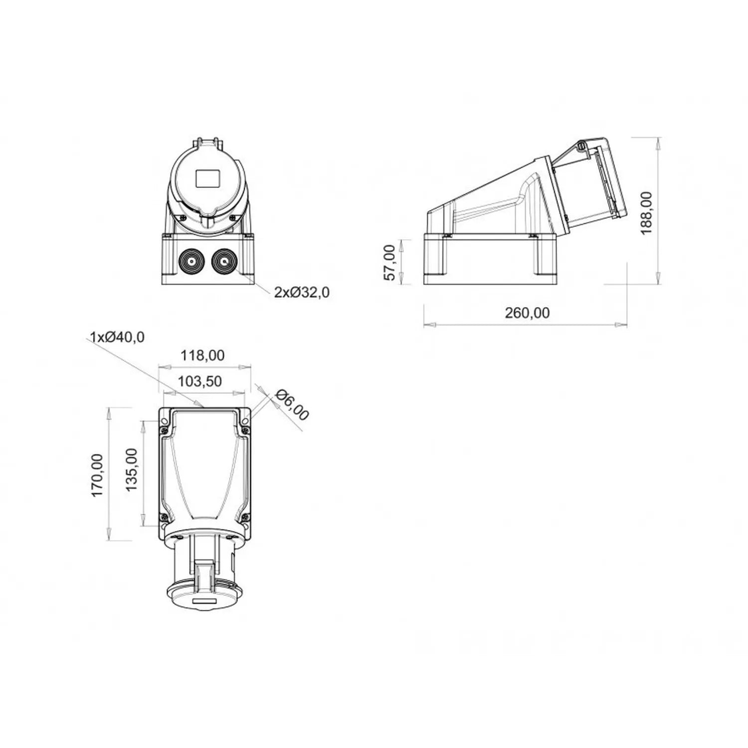 Bemis 5/63A. 90° Eğik Duvar Priz (RS) IP44 BC1-4505-2535