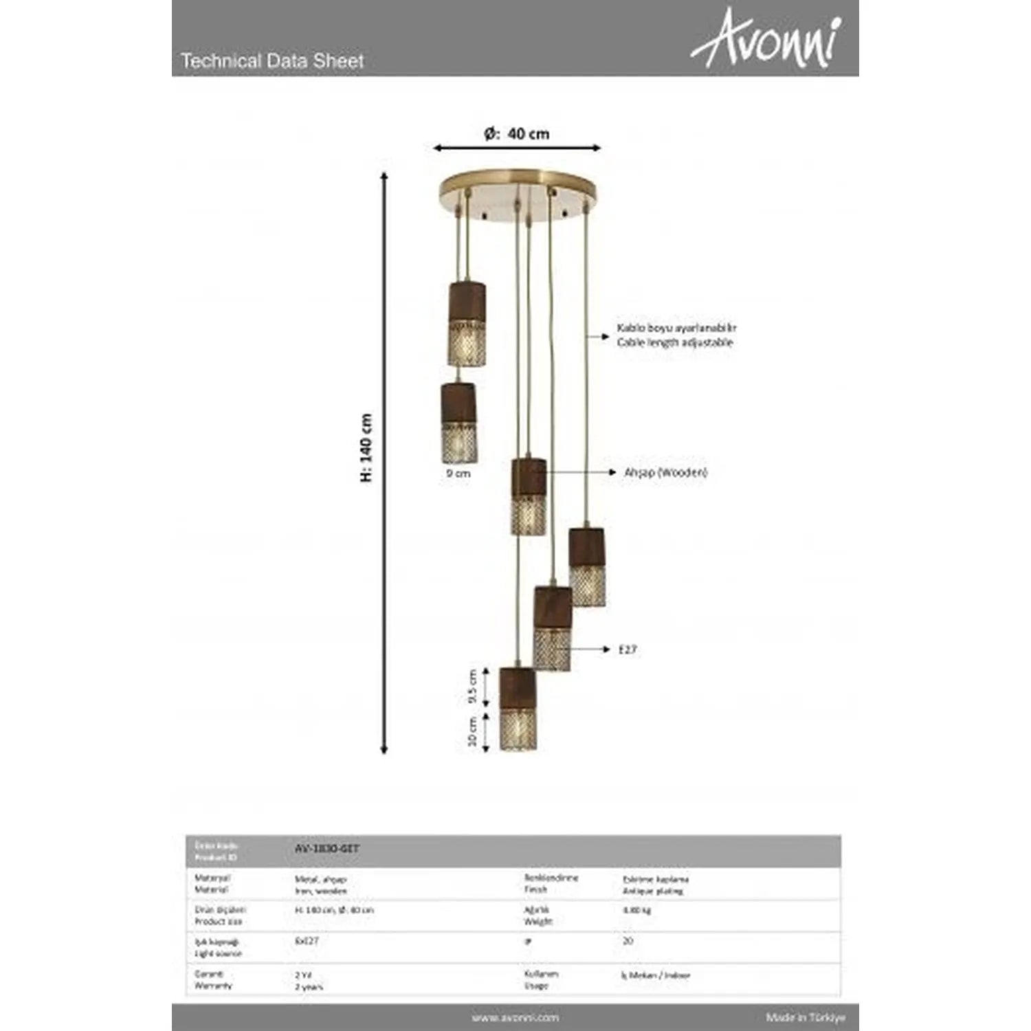 Avonni Eskitme Kaplama Modern Avize AVONNI AV-1830-6ET