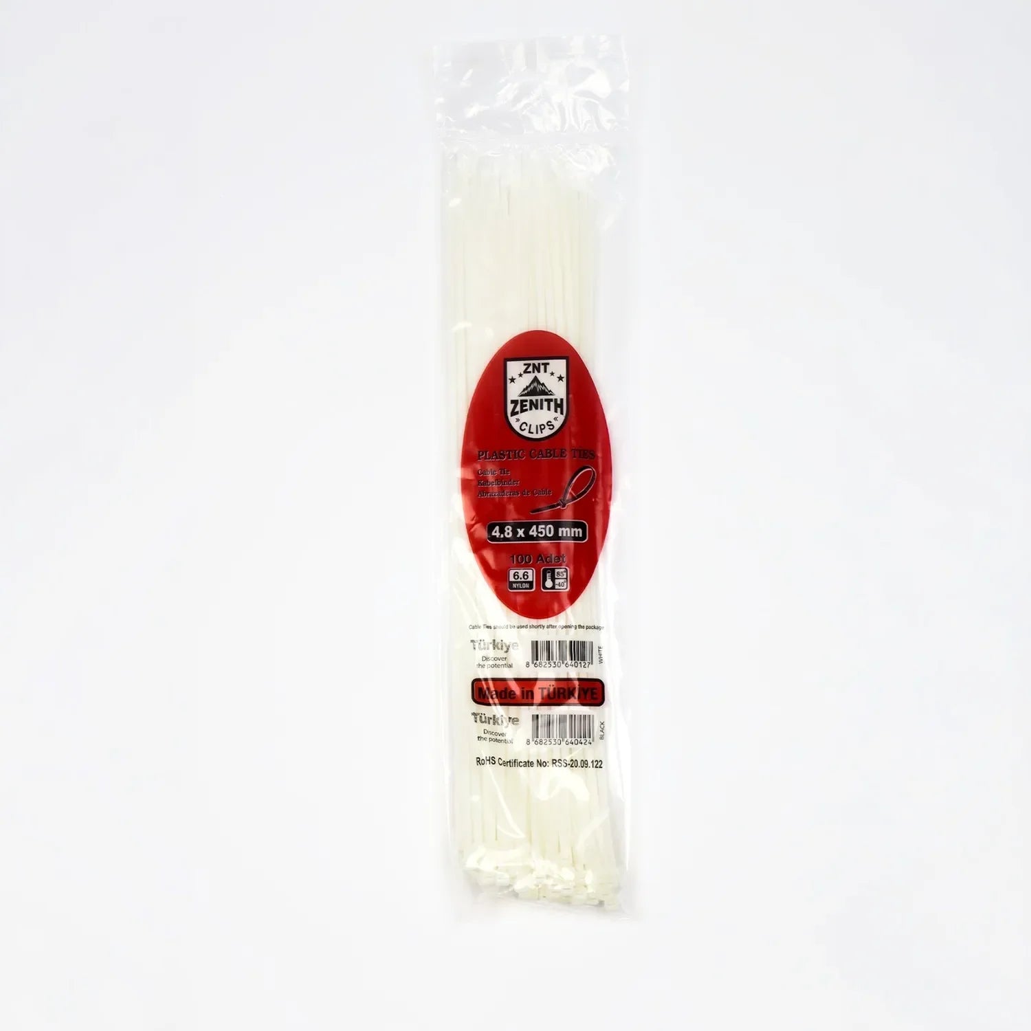 Zenith 4,8x450 Beyaz Kablo Bağı & Plastik Kelepçe & Cırt Kelepçe 100 Adet (paket)