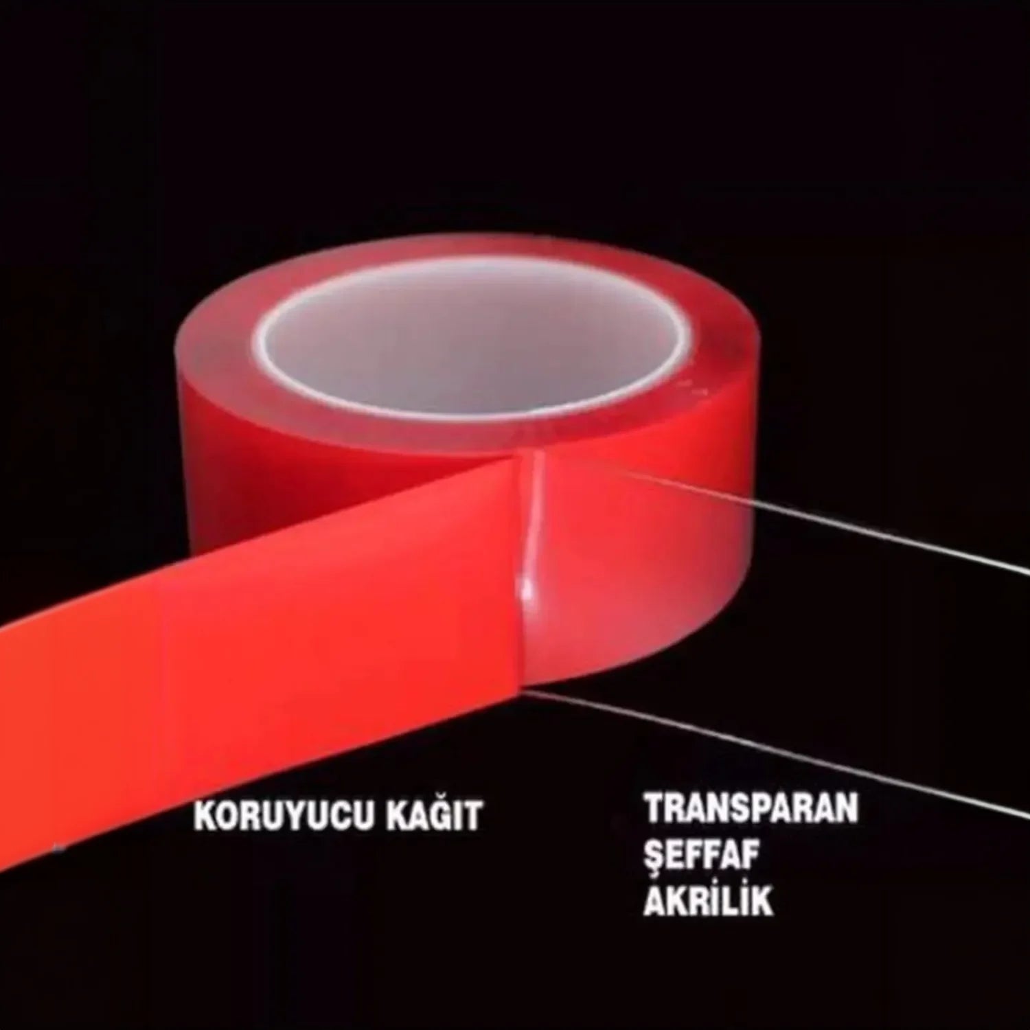 Çift Taraflı Çok Kuvvetli Silikonlu Su Geçirmez Akrilik Şeffaf Bant 18mm X 2mt
