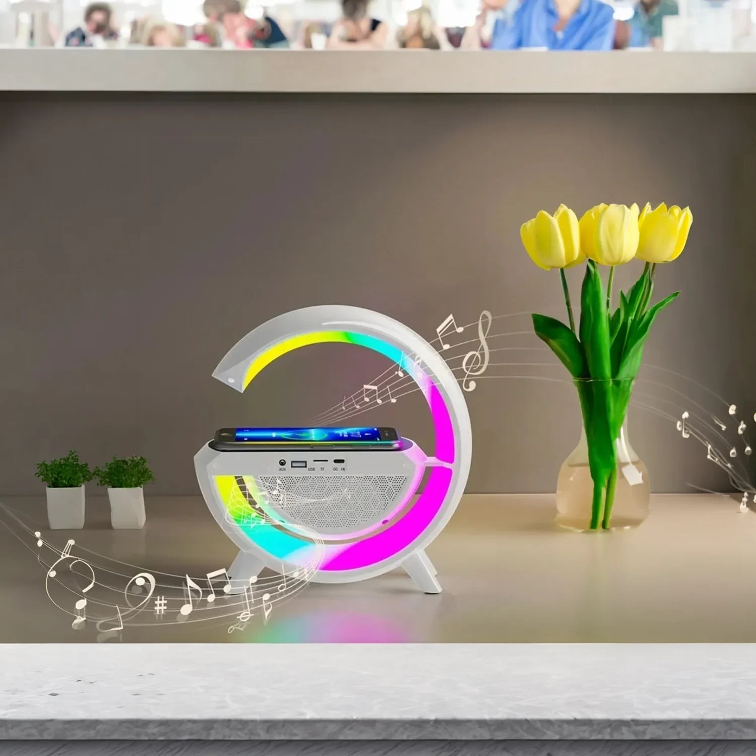 Kablosuz Telefon Şarj Bluetooth Hoparlör Istasyonu Ses Rgb Atmosfer Gece Işık