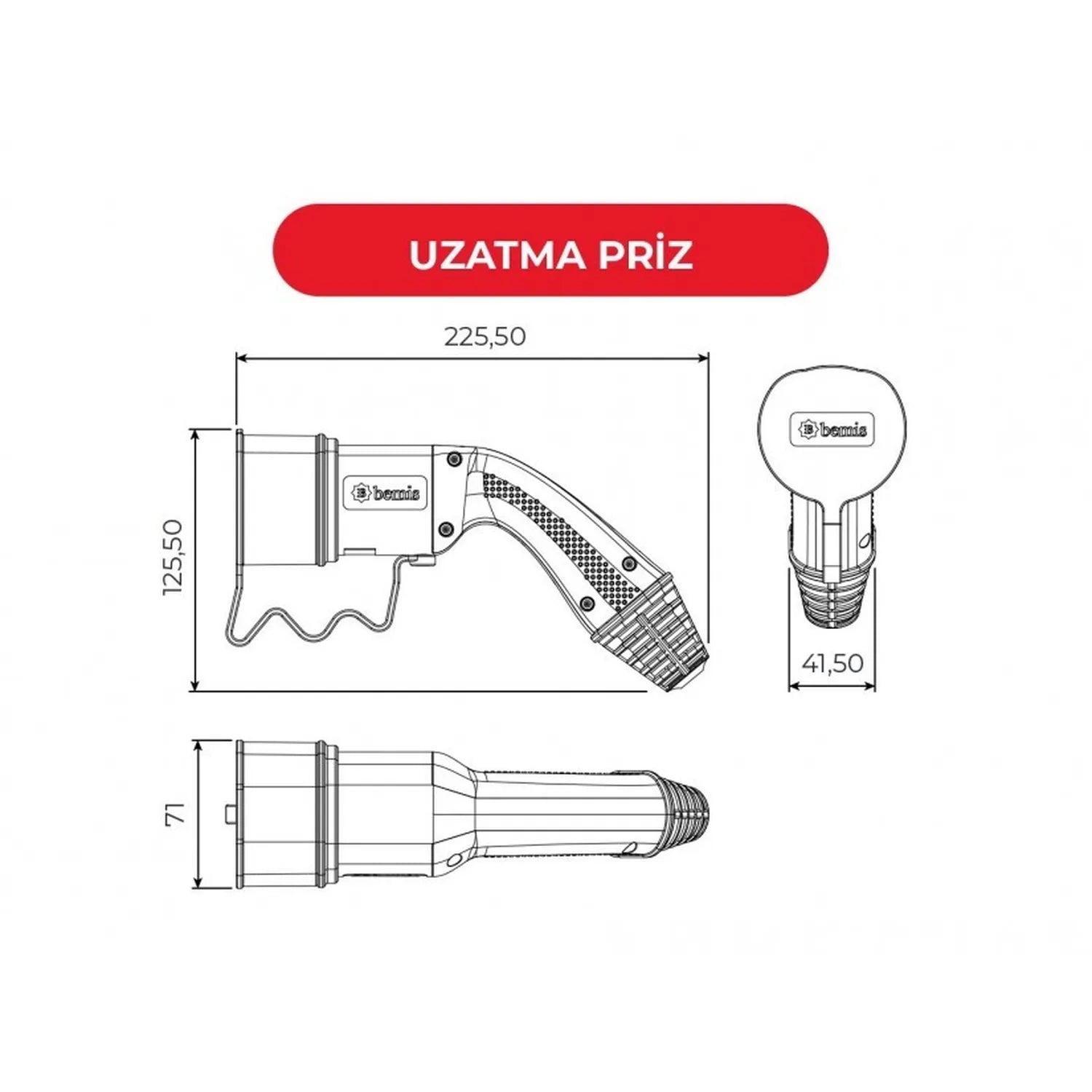 Bemis 32 Amper 5 Metre Araç Şarj+Fiş Kablolu Şarj Seti - BEV-5032-1205