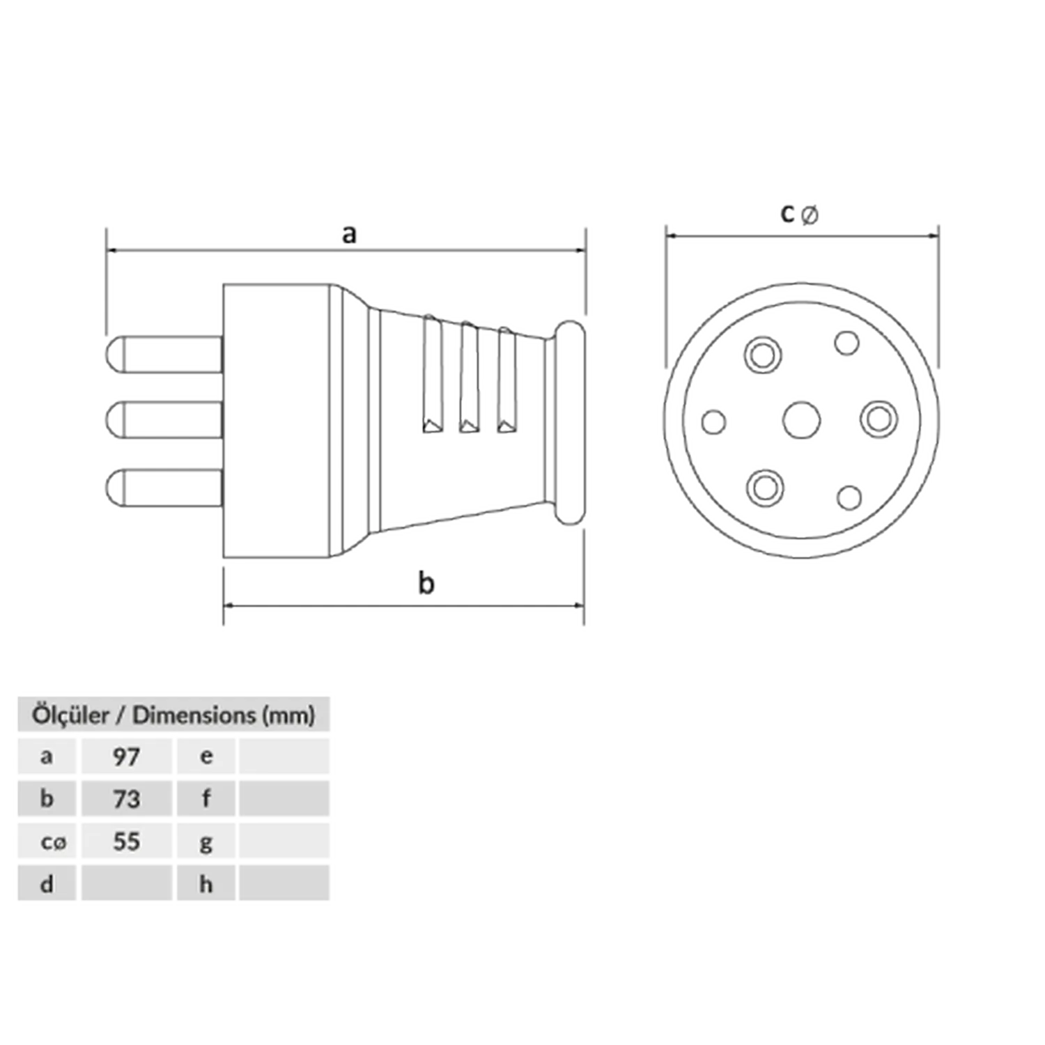 BYES Kauçuk Trifaze Düz Fiş 3x25A BK1-2504-4011