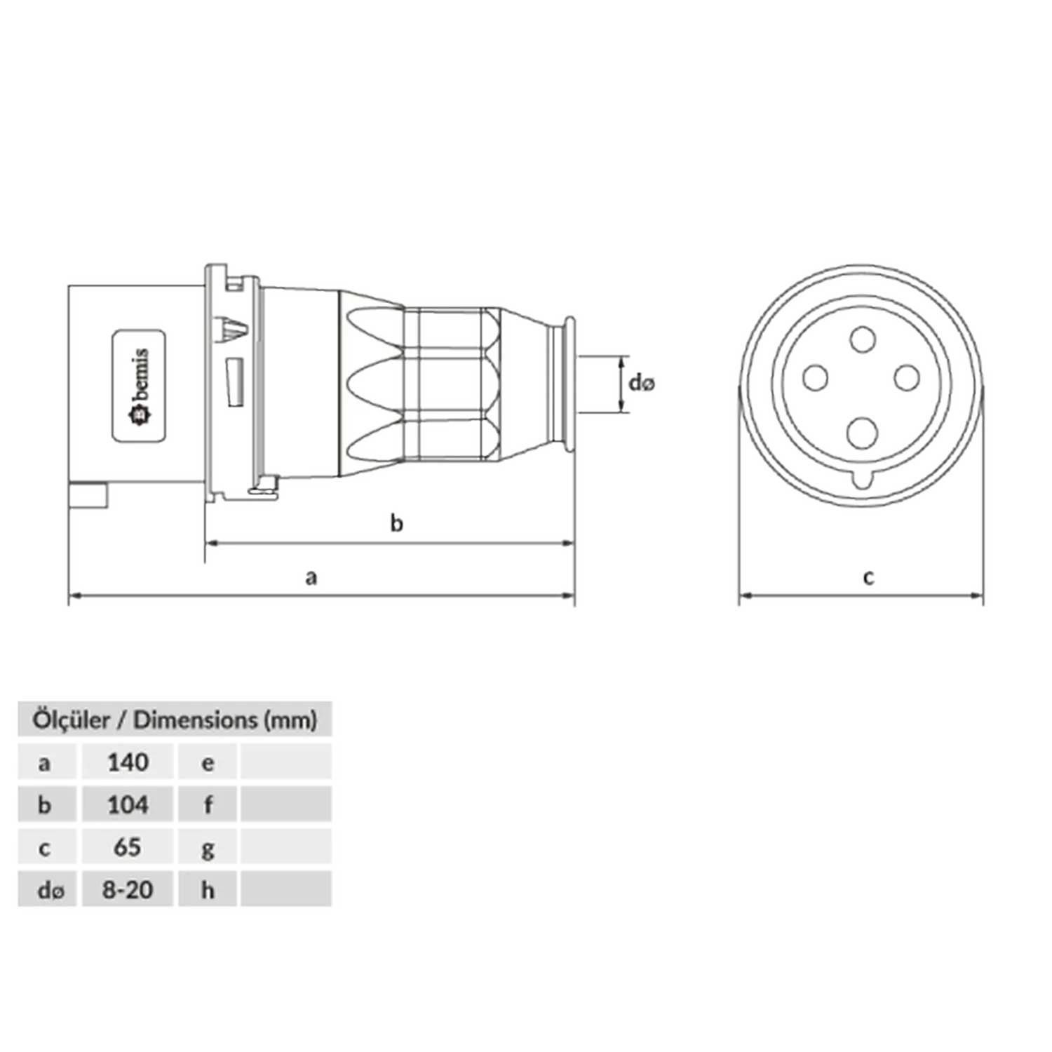 Bemis Trifaze CEE Norm Düz Fiş 4x16A BC1-1504-2011