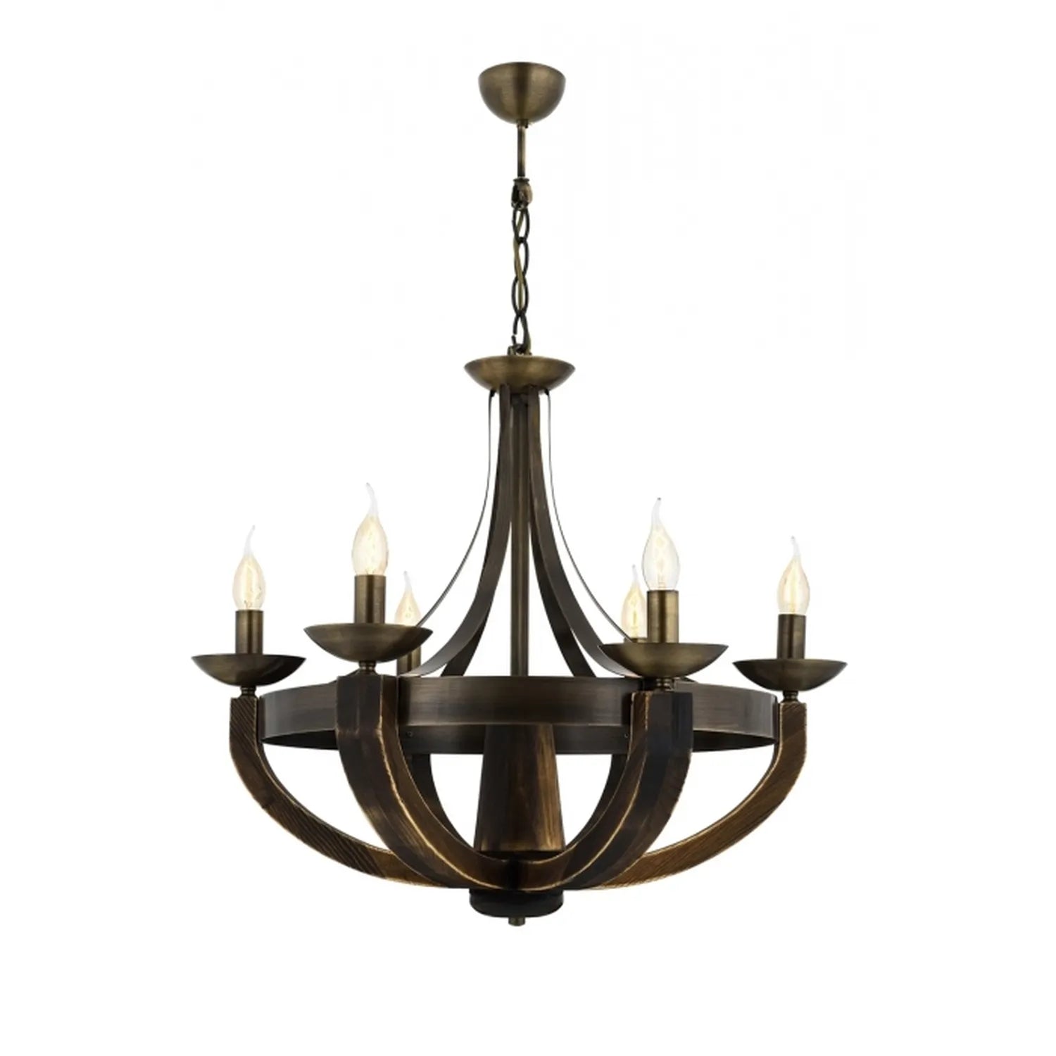 AVONNI AV-1644-6E Eskitme Kaplama Modern Avize, E14, Metal, Ahşap, 70cm