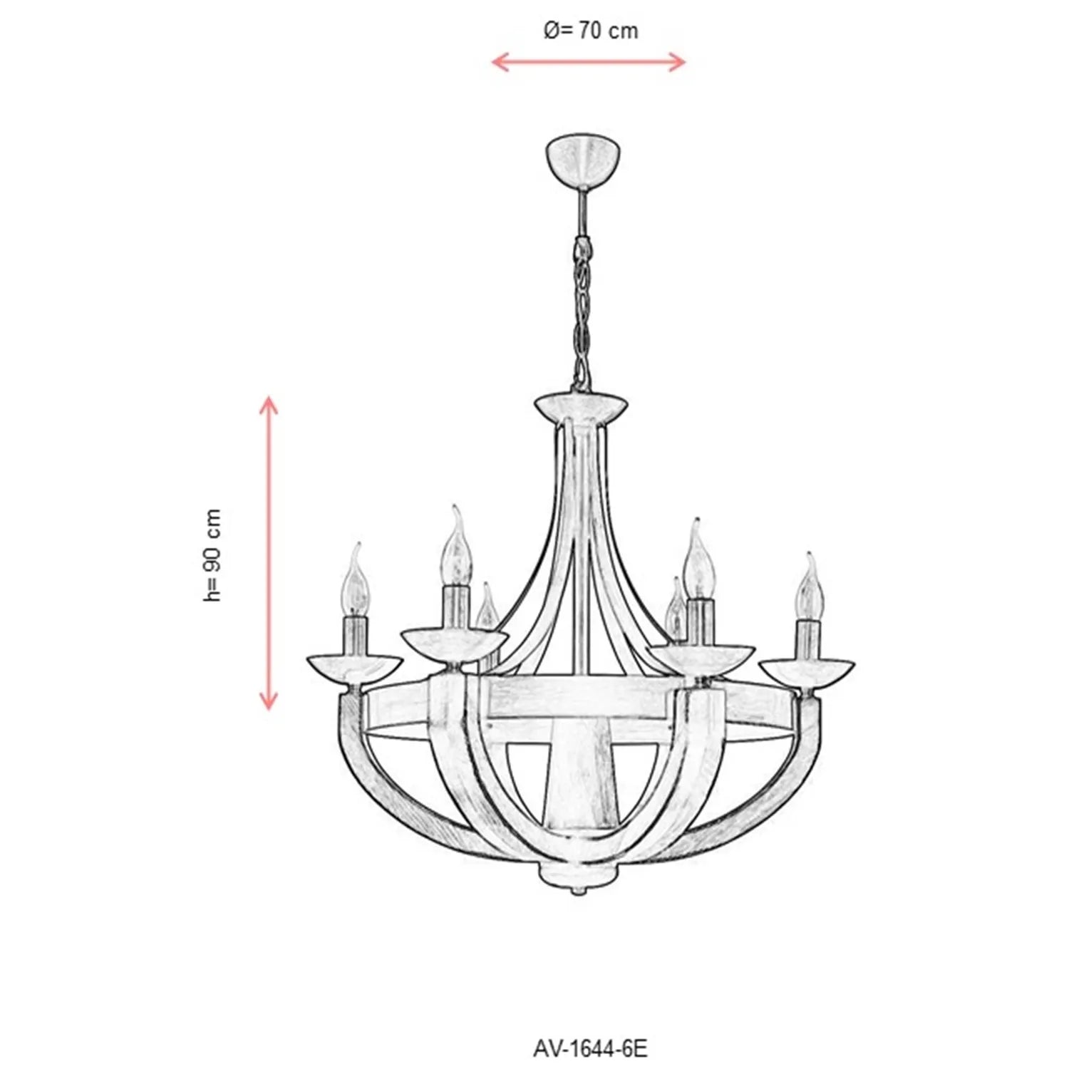 AVONNI AV-1644-6E Eskitme Kaplama Modern Avize, E14, Metal, Ahşap, 70cm