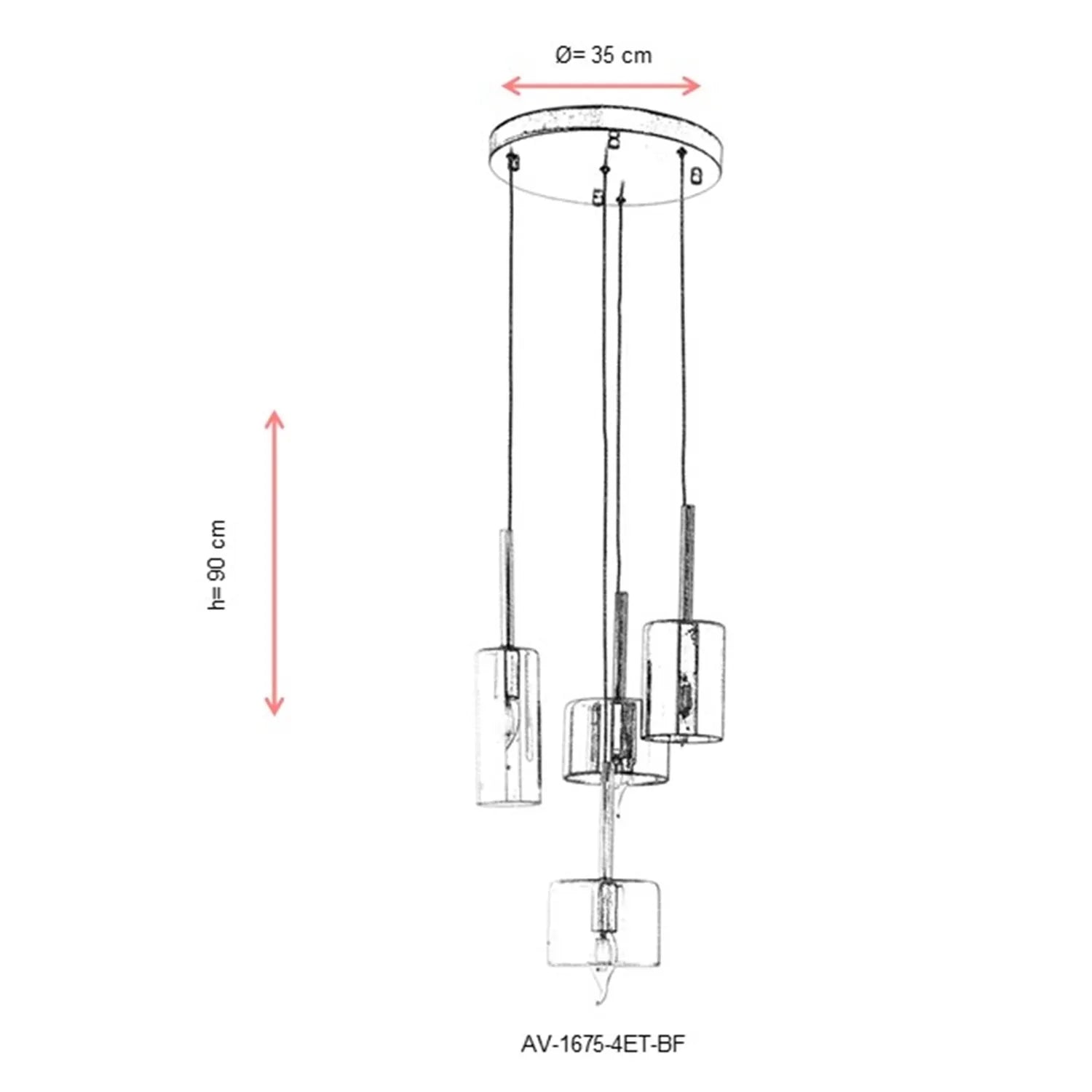 AVONNI AV-60043-4ET-BF Eskitme Kaplama Modern Avize, E14, Metal, Cam, Kristal, 35cm