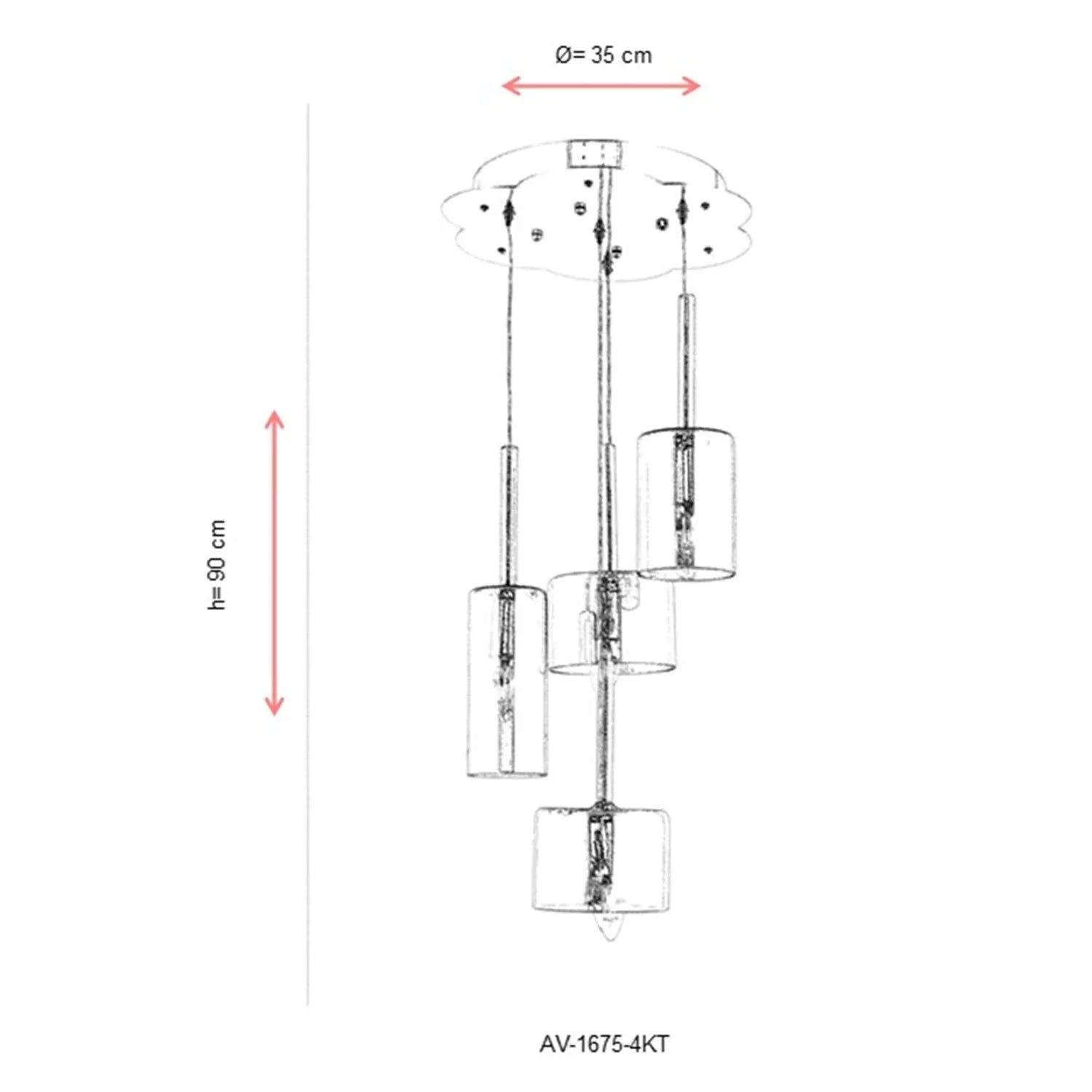 AVONNI AV-60043-4KT Krom Kaplama Modern Avize, E14, Metal, Cam, 35cm