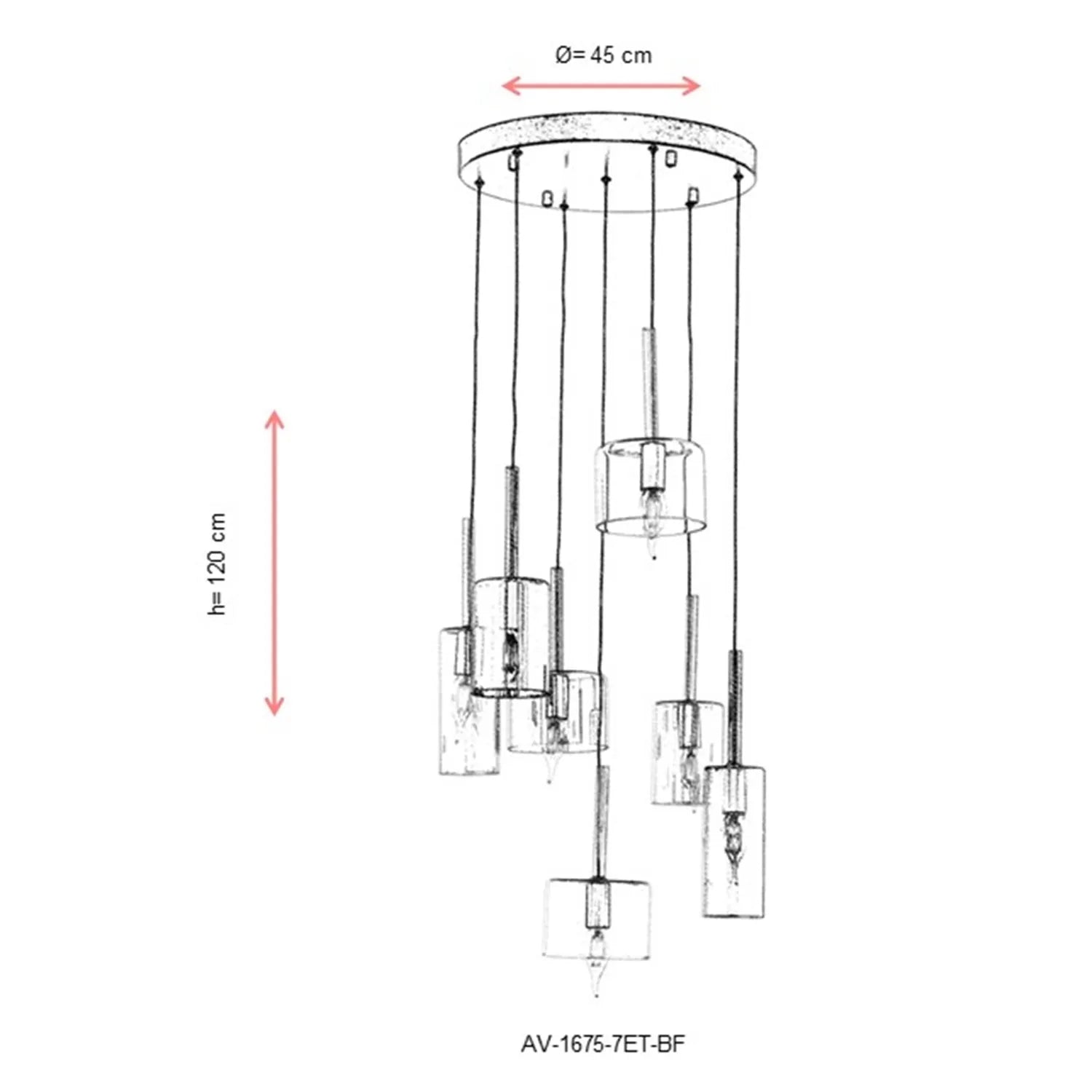 AVONNI AV-60043-7ET-BF Eskitme Kaplama Modern Avize, E14, Metal, Cam, Kristal, 45cm