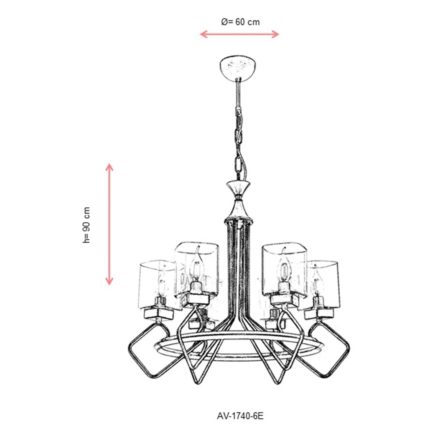 AVONNI AV-60135-6E Eskitme Kaplama Modern Avize, E14, Metal, Cam, 60cm