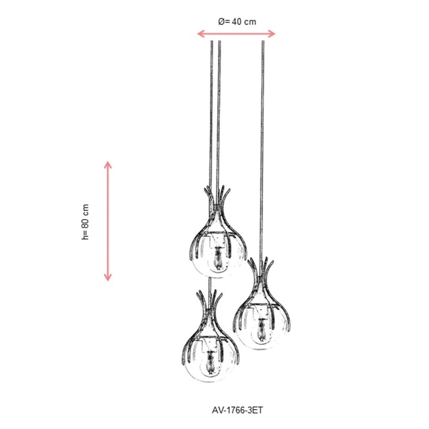 AVONNI AV-60161-3ET Eskitme Kaplama Modern Avize, E27, Metal, Cam, 40cm