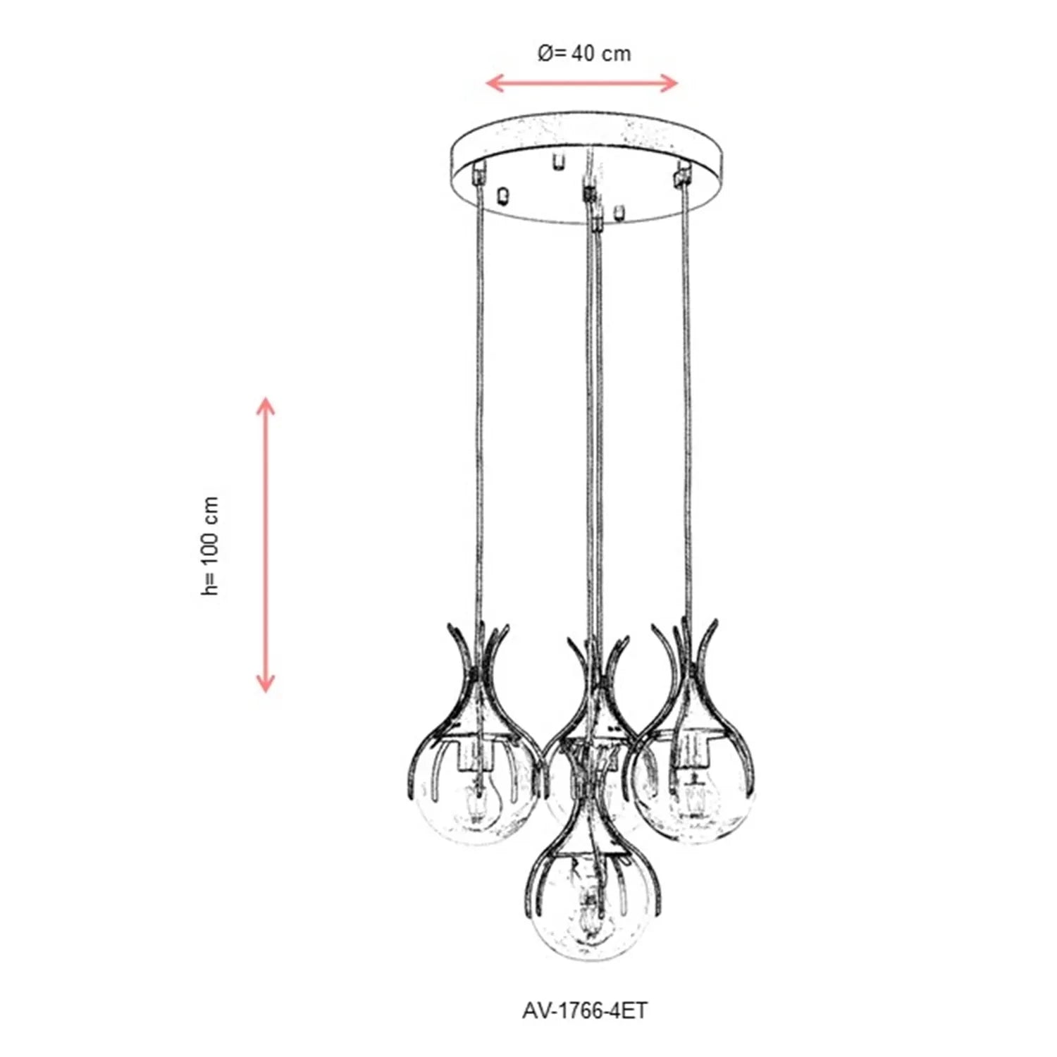 AVONNI AV-60161-4ET Eskitme Kaplama Modern Avize, E27, Metal, Cam, 40cm
