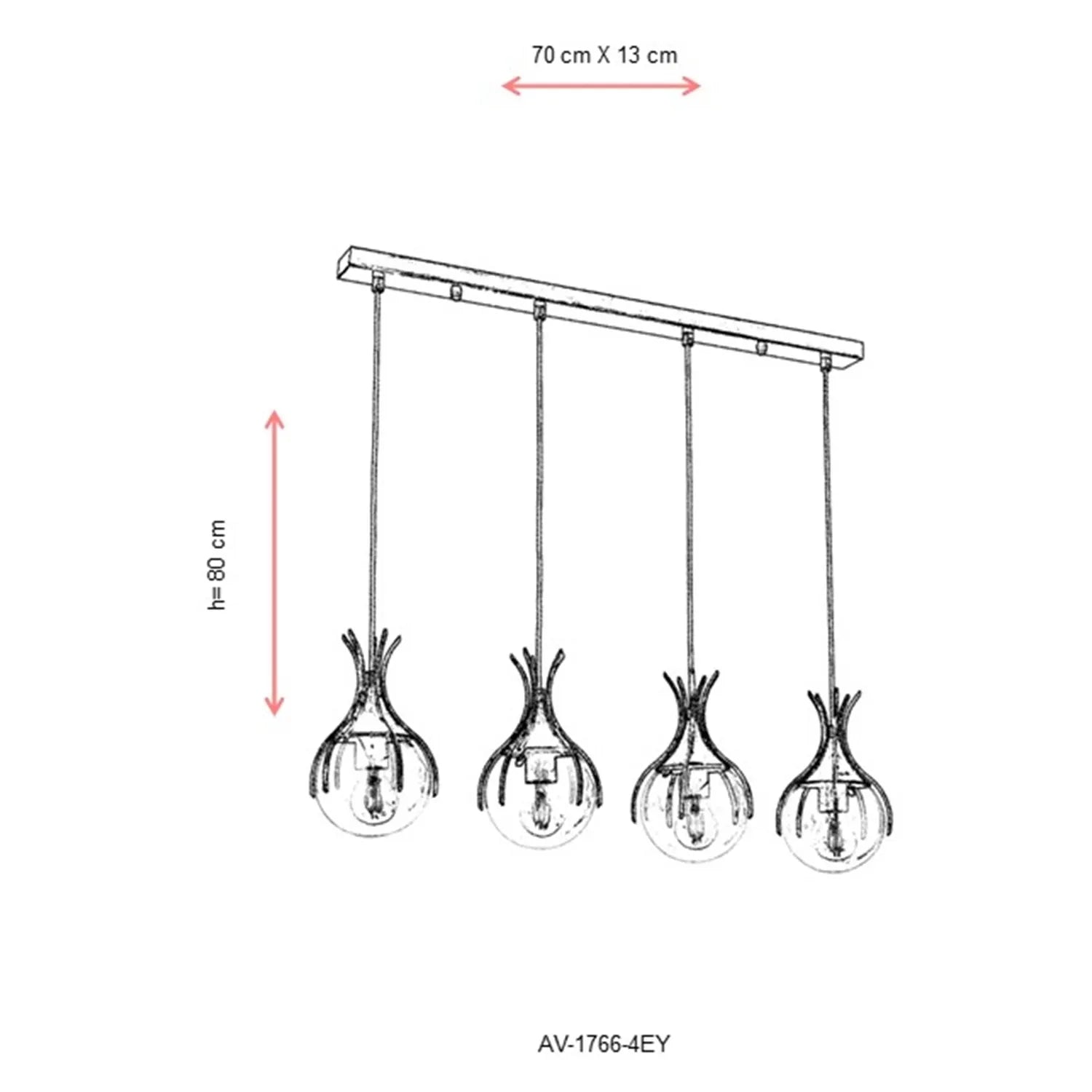 AVONNI AV-60161-4EY Eskitme Kaplama Modern Avize, E27, Metal, Cam, 70x13cm