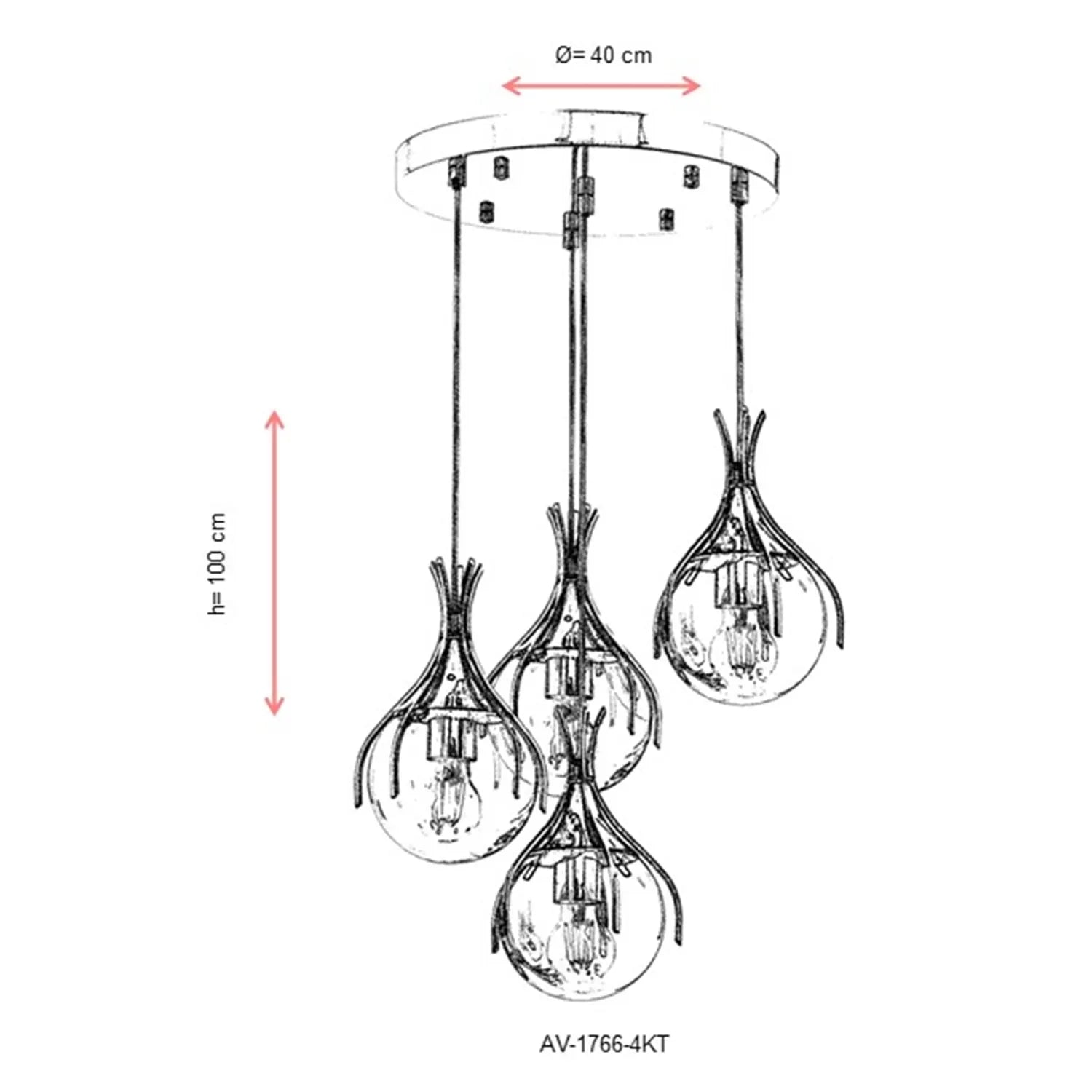 AVONNI AV-60161-4KT Krom Kaplama Modern Avize, E27, Metal, Cam, 40cm