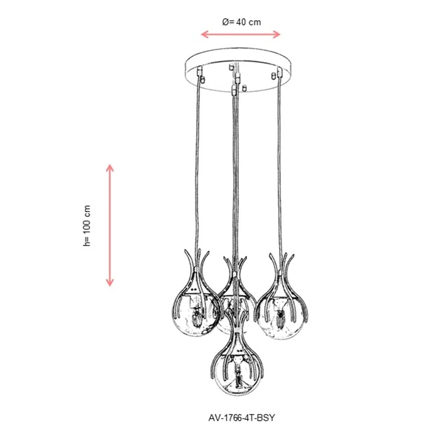 AVONNI AV-60161-4T-BSY Siyah Boyalı Modern Avize, E27, Metal, Cam, 40cm