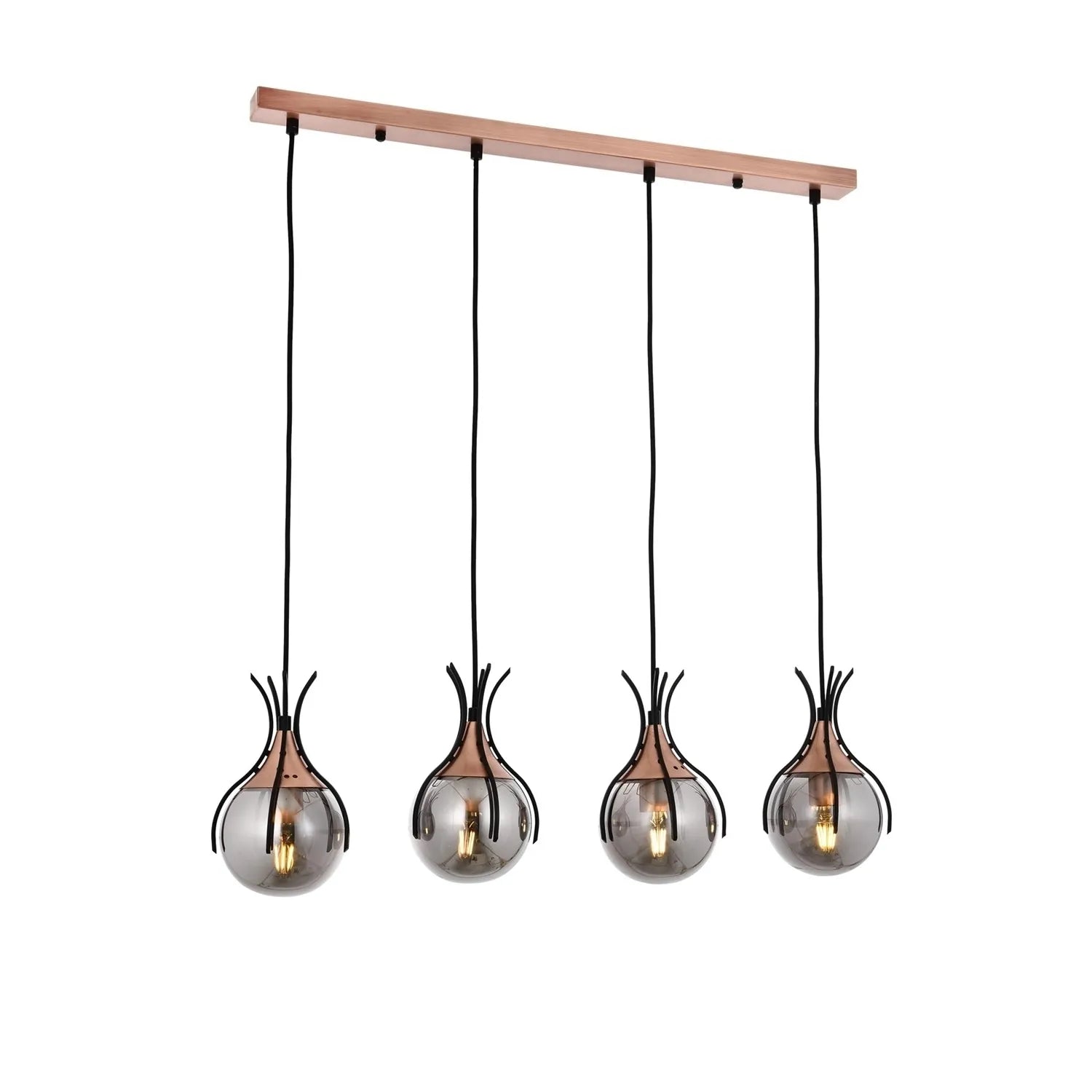 AVONNI AV-60161-4Y-BSY Siyah Boyalı Modern Avize, E27, Metal, Cam, 70x13cm