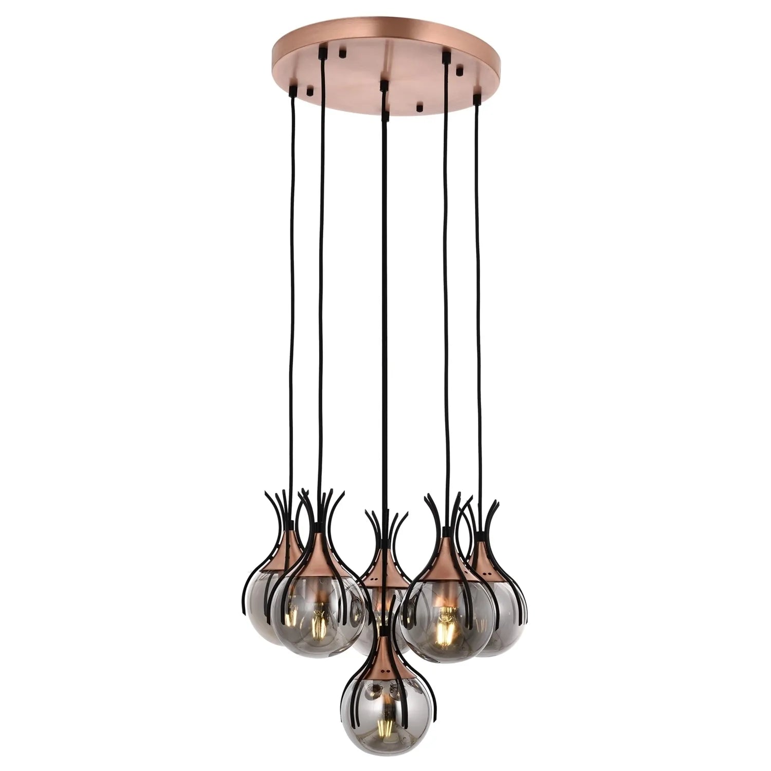AVONNI AV-60161-6T-BSY Siyah Boyalı Modern Avize, E27, Metal, Cam, 50cm