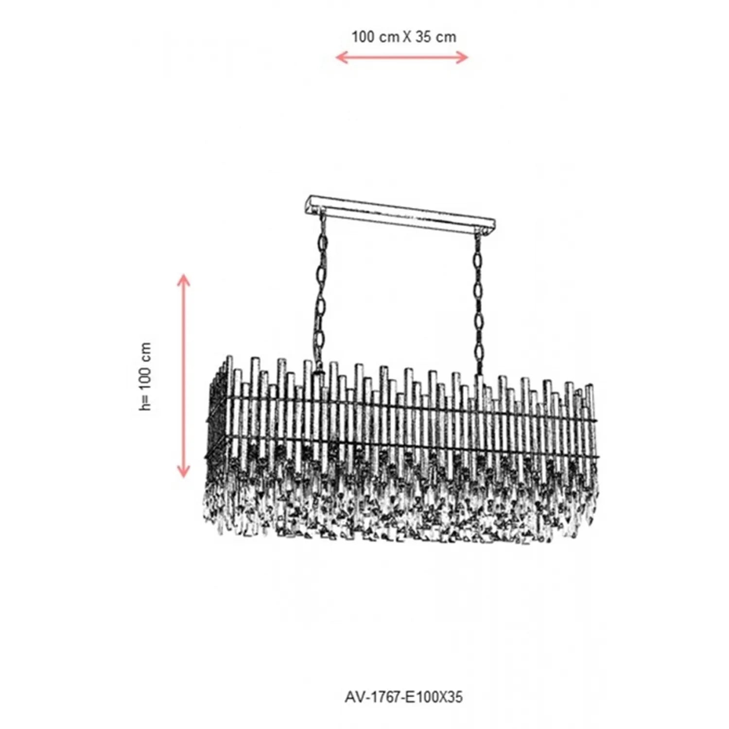 AVONNI AV-60162-E100X35 Eskitme Kaplama Klasik Avize, E27, Metal, Kristal, 100x35cm