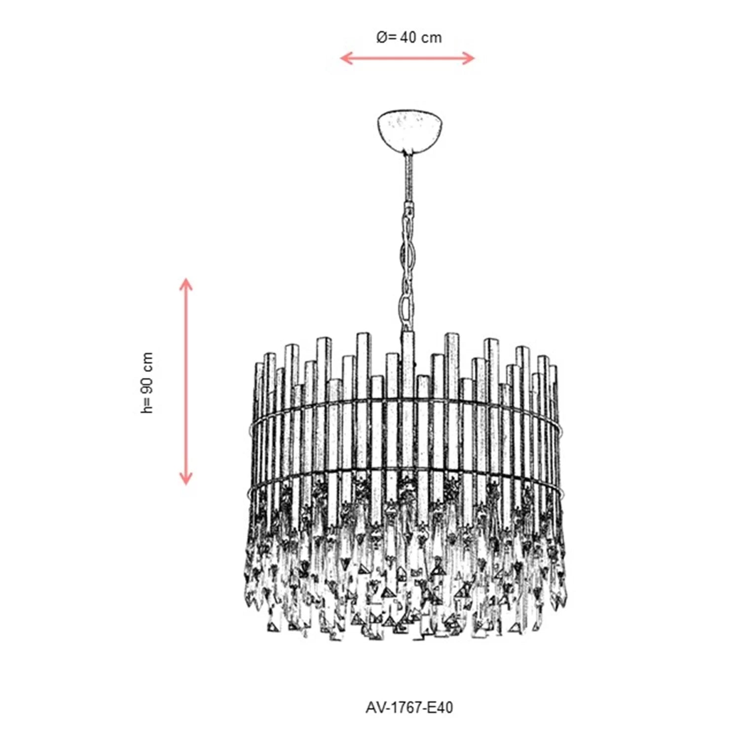 AVONNI AV-60162-E40 Eskitme Kaplama Klasik Avize, E27, Metal, Kristal, 40cm