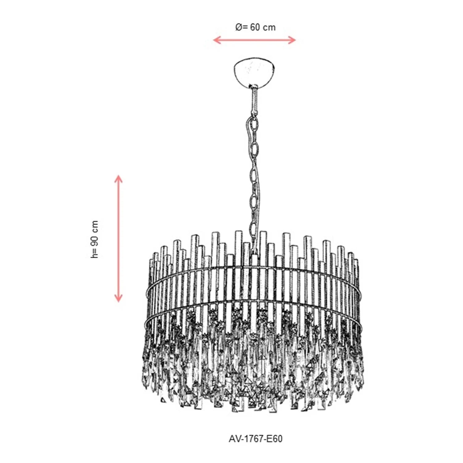 AVONNI AV-60162-E60 Eskitme Kaplama Klasik Avize, E27, Metal, Kristal, 60cm