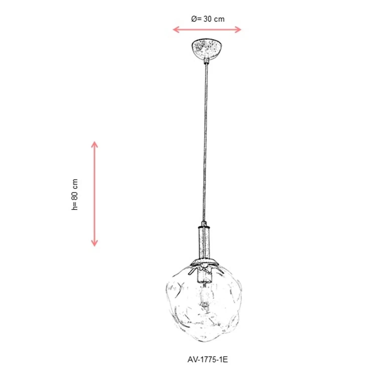 AVONNI AV-60210-1E Eskitme Kaplama Modern Avize, E27, Metal, Cam, 30cm