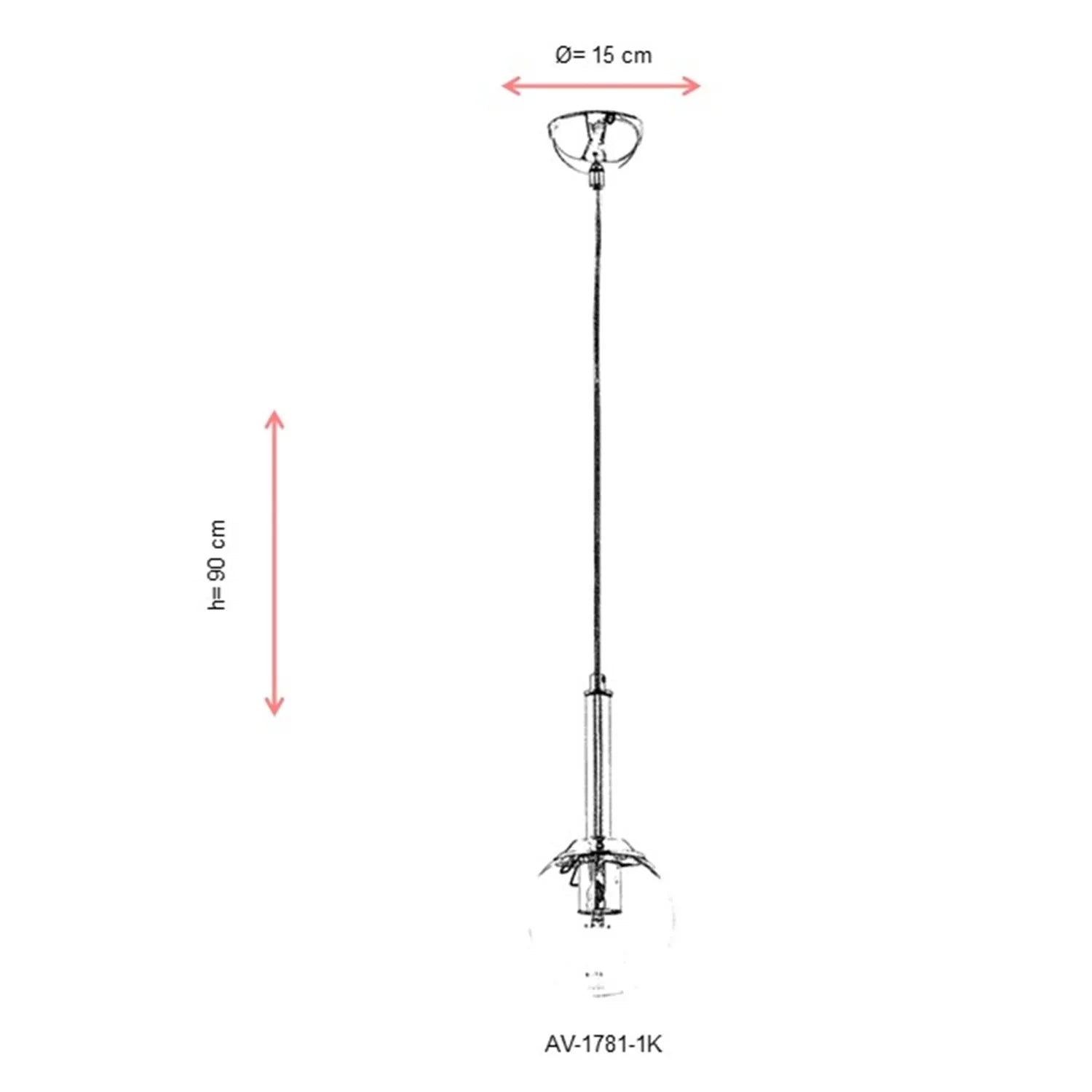 AVONNI AV-60216-1K Krom Kaplama Modern Avize, E27, Metal, Cam, 15cm