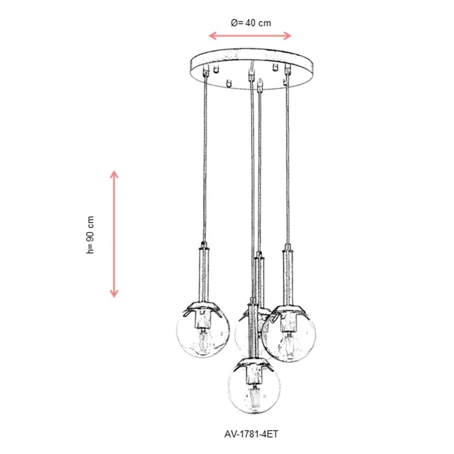 AVONNI AV-60216-4ET Eskitme Kaplama Modern Avize, E27, Metal, Cam, 40cm