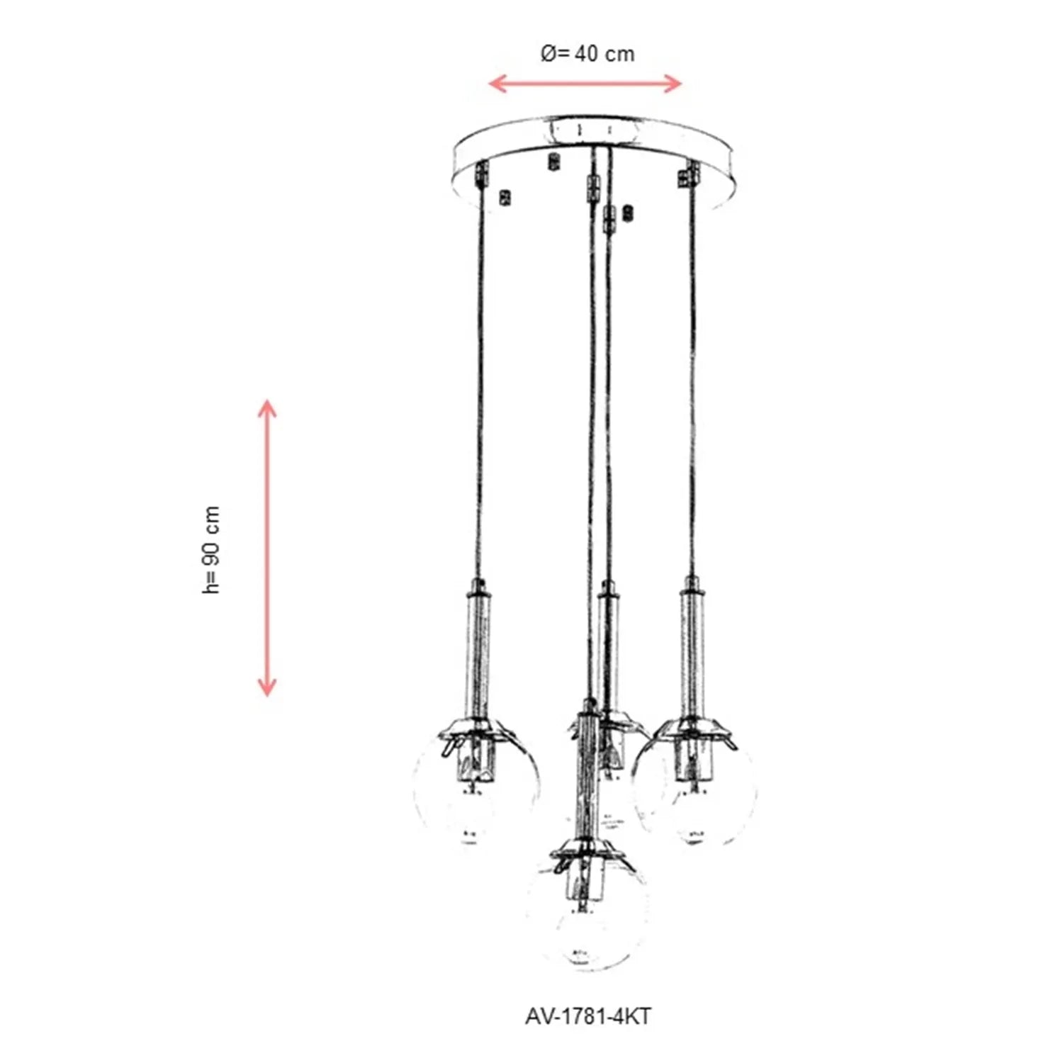 AVONNI AV-60216-4KT Krom Kaplama Modern Avize, E27, Metal, Cam, 40cm