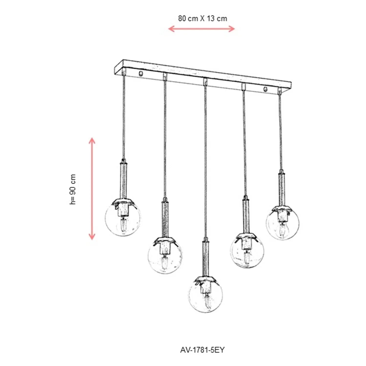 AVONNI AV-60216-5EY Eskitme Kaplama Modern Avize, E27, Metal, Cam, 80x13cm