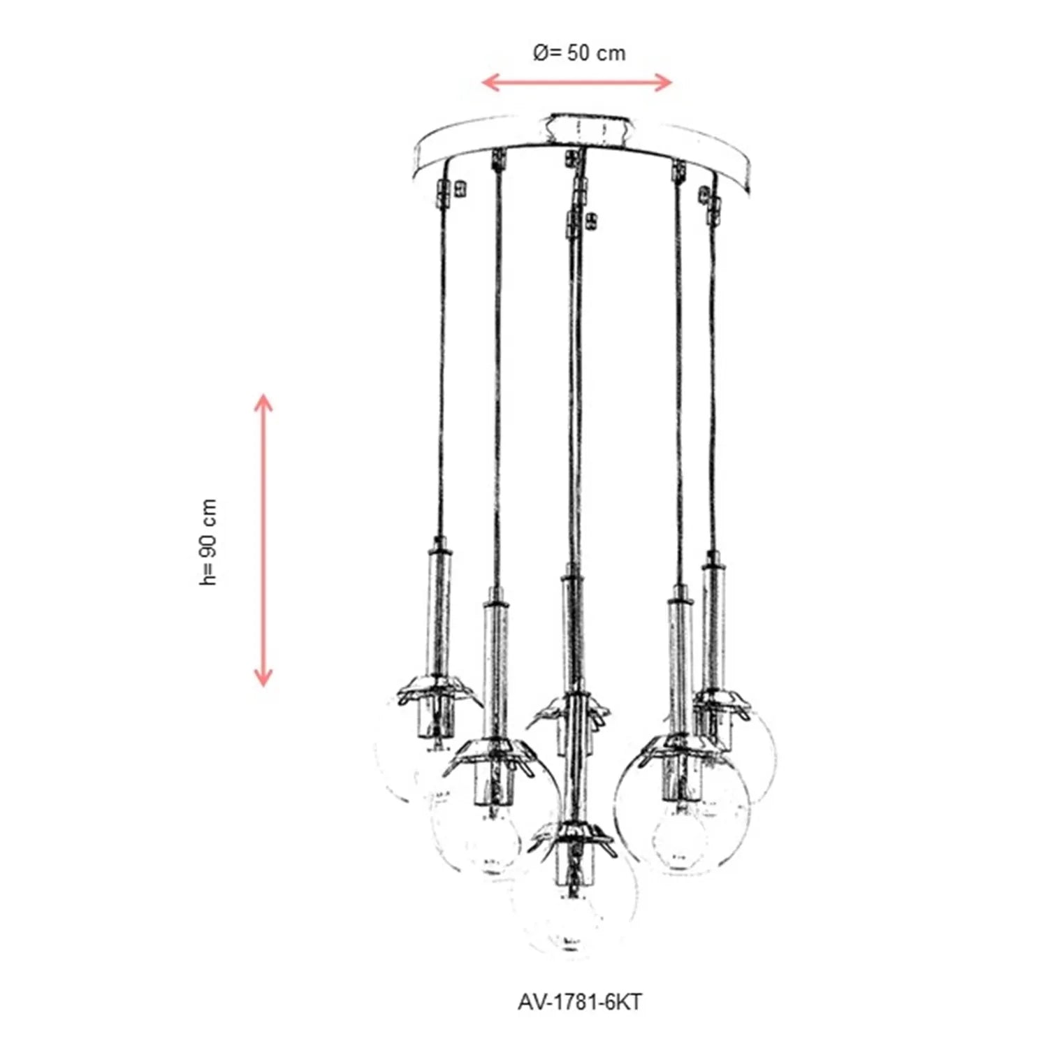 AVONNI AV-60216-6KT Krom Kaplama Modern Avize, E27, Metal, Cam, 50cm