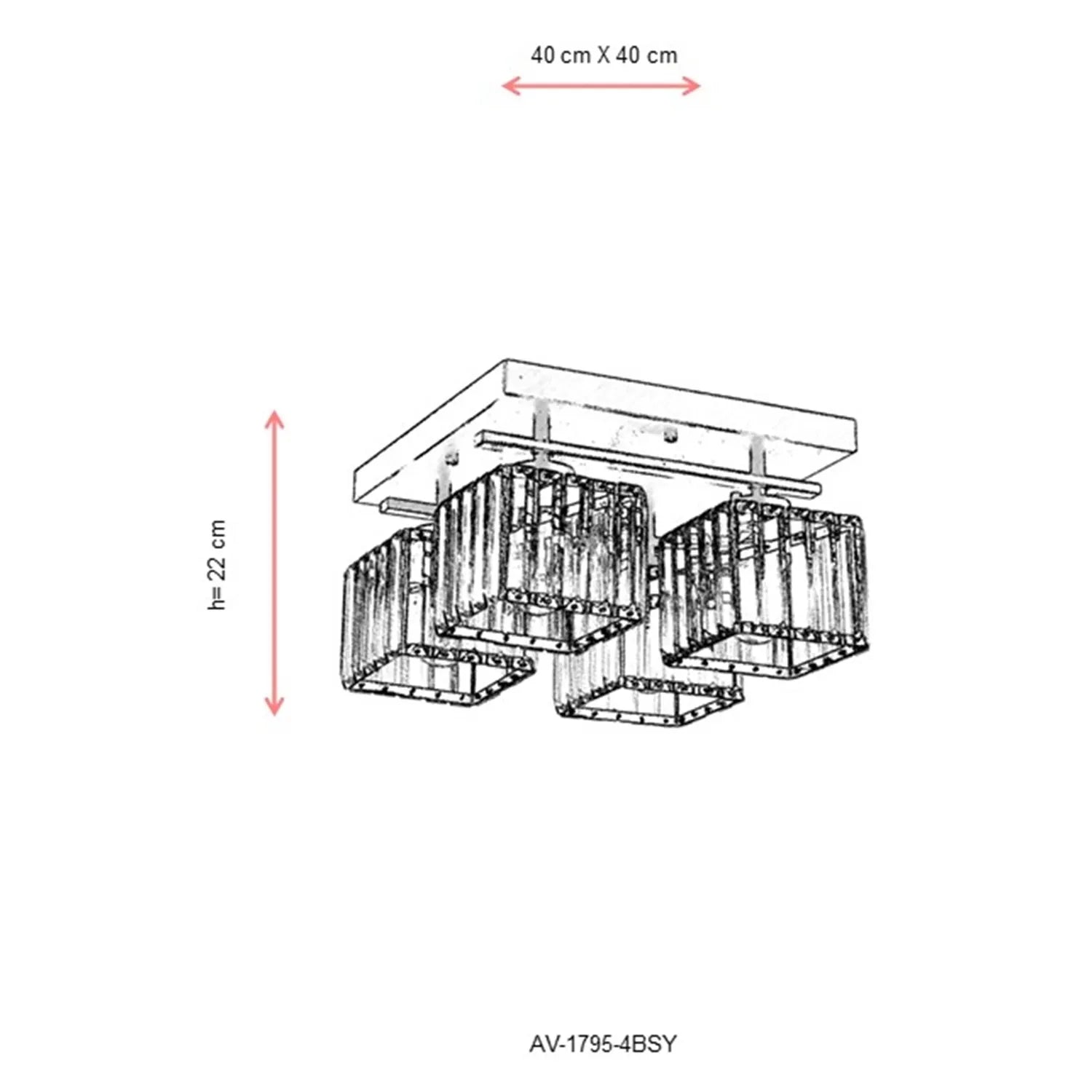 AVONNI AV-60230-4BSY Eskitme/Siyah Boyalı Modern Avize, E27, Metal, Kristal, 40x40cm