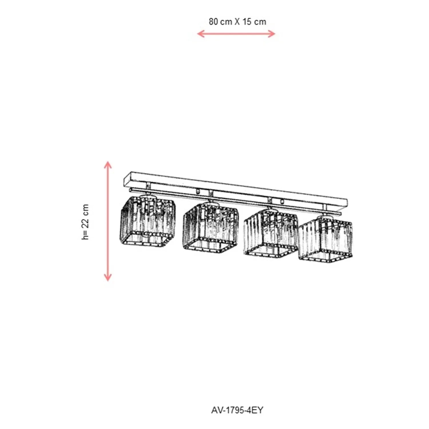 AVONNI AV-60230-4E Eskitme Kaplama Modern Avize, E27, Metal, Kristal, 40x40cm