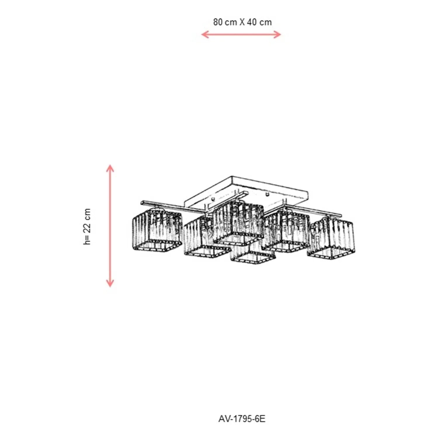 AVONNI AV-60230-6E Eskitme Kaplama Modern Avize, E27, Metal, Kristal, 80x40cm