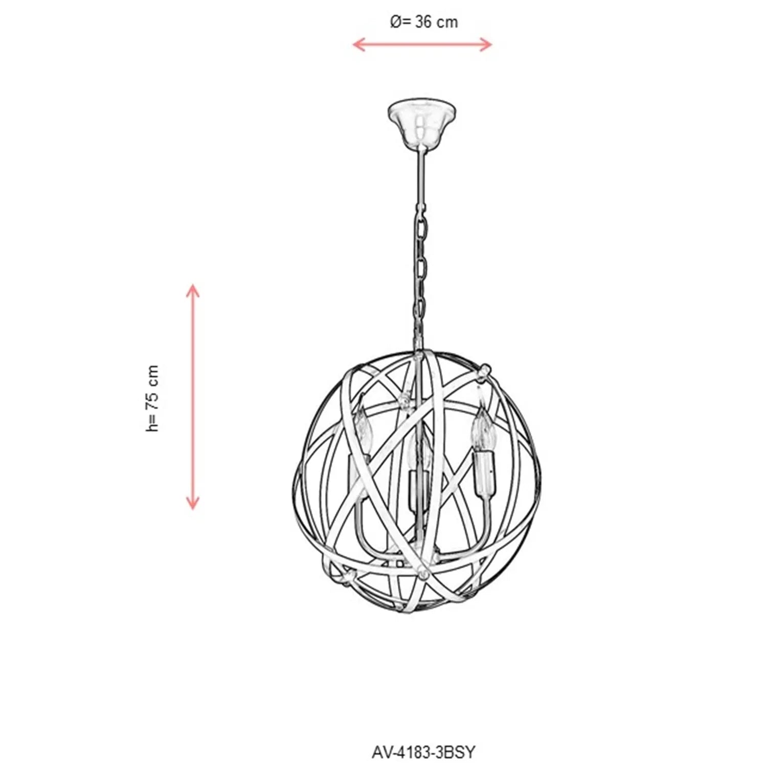 AVONNI AV-4183-3BSY Siyah Boyalı Modern Avize, E14, Metal, 36cm