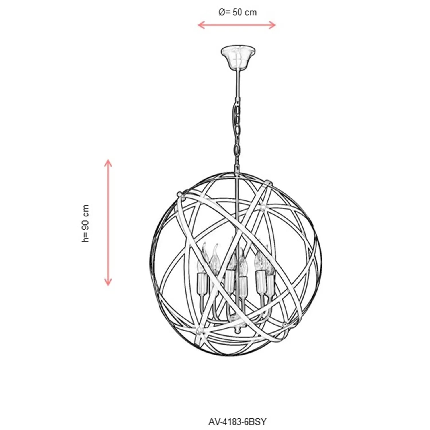 AVONNI AV-4183-6BSY Siyah Boyalı Modern Avize, E14, Metal, 50cm