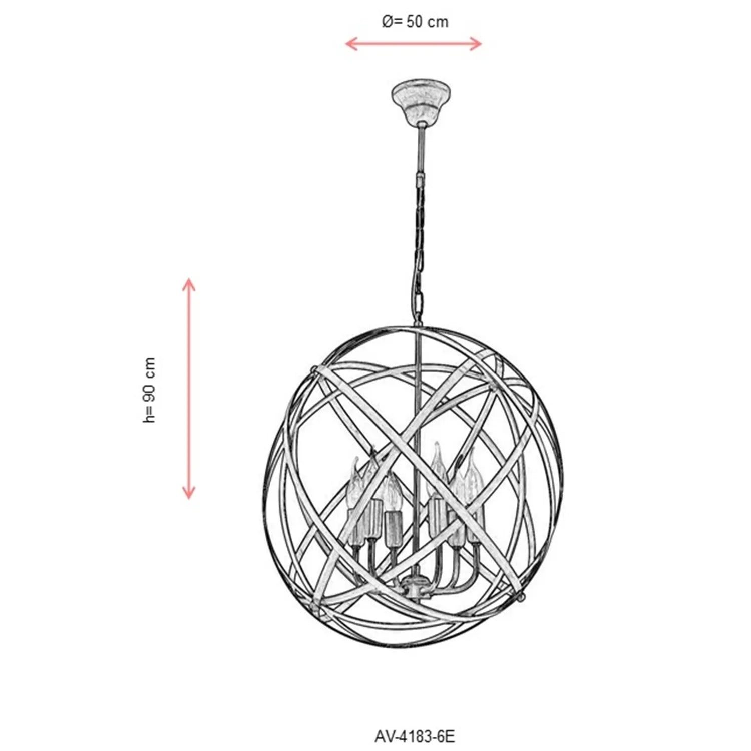 AVONNI AV-4183-6E Eskitme Kaplama Modern Avize, E14, Metal, 50cm