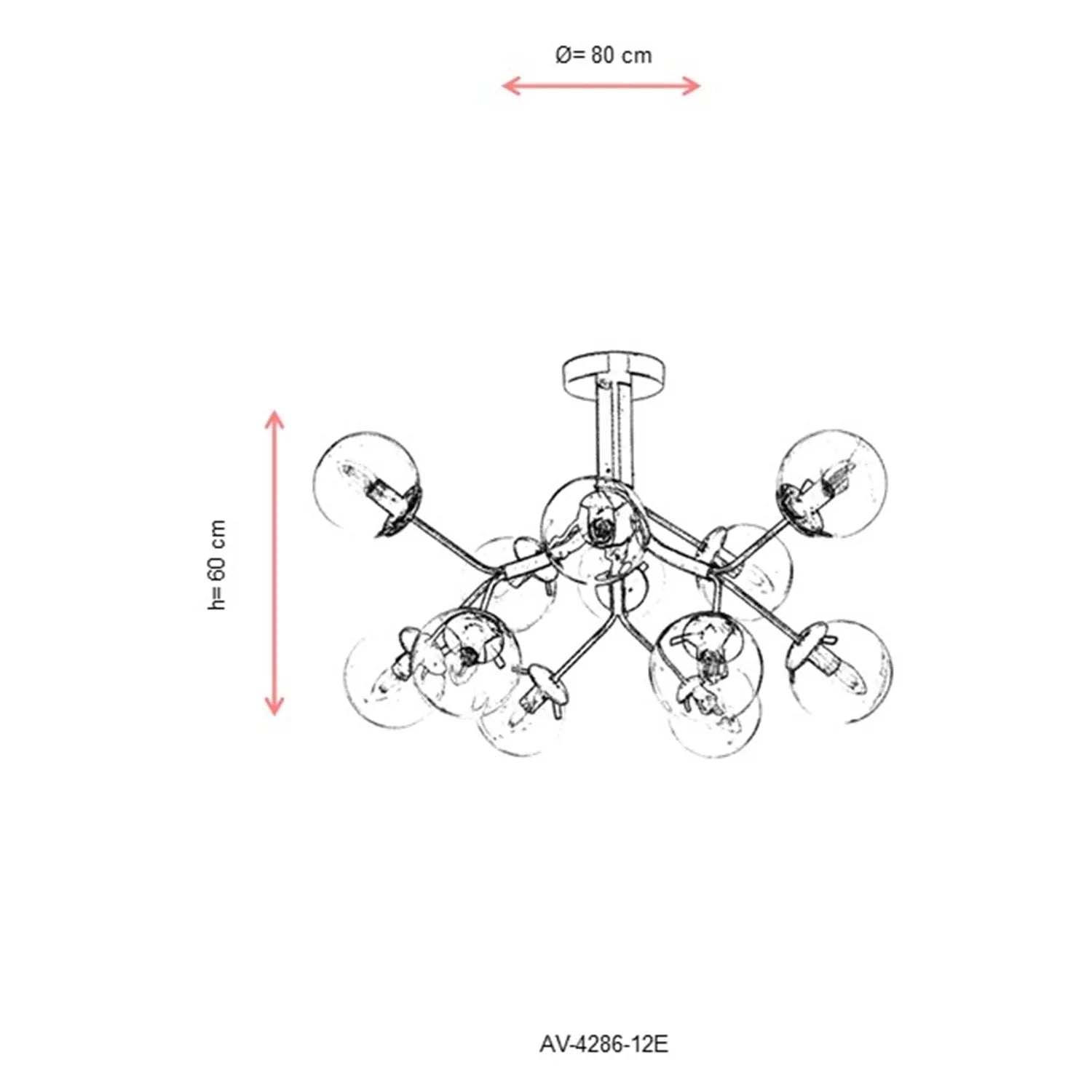 AVONNI AV-60191-12E Eskitme Kaplama Modern Avize, E14, Metal, Cam, 80cm