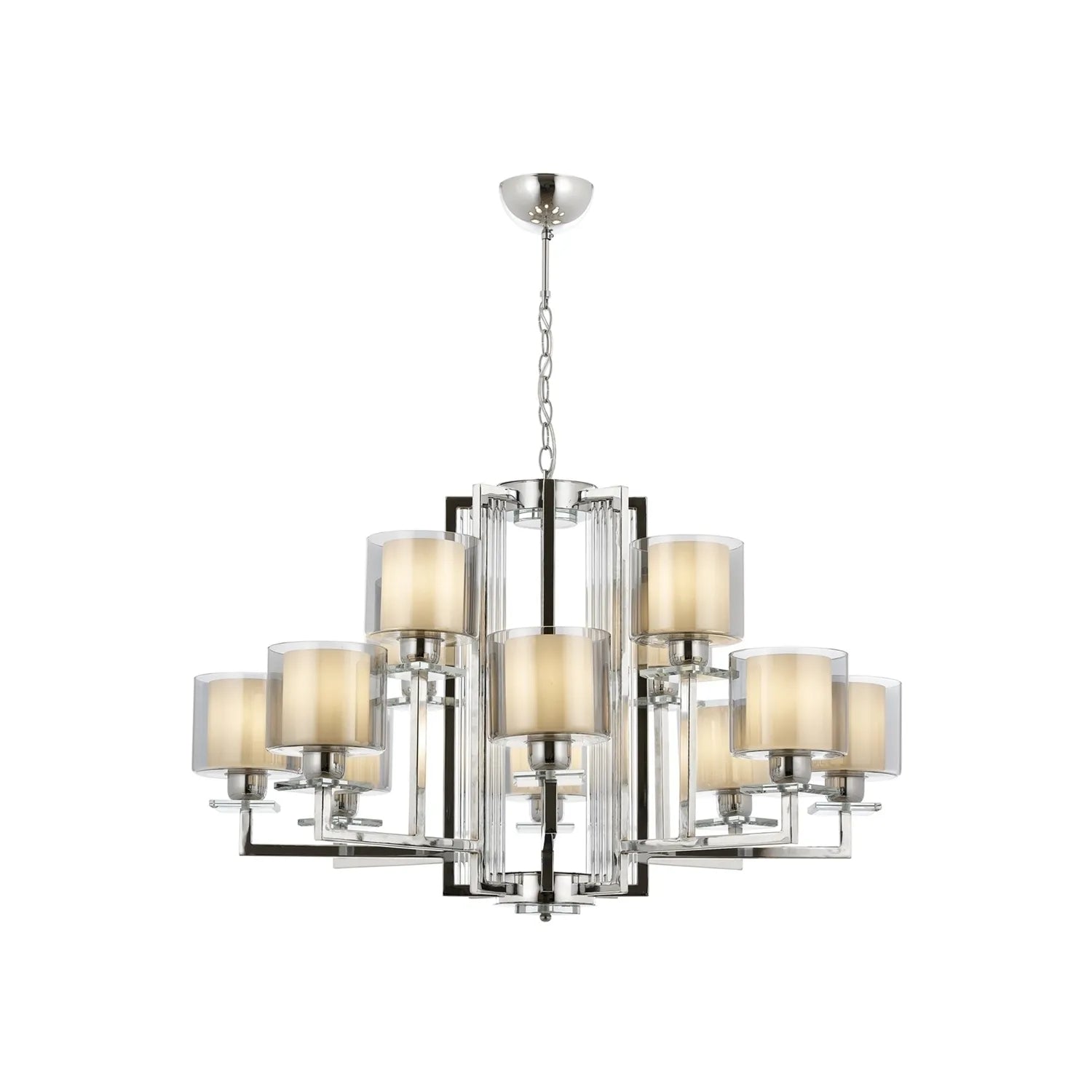 AVONNI AV-60190-12K Krom Kaplama Modern Avize, E27, Metal, Cam, 105cm