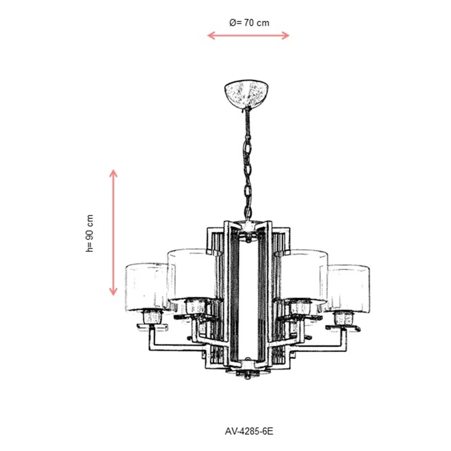 AVONNI AV-60190-6E Eskitme Kaplama Modern Avize, E27, Metal, Cam, 70cm