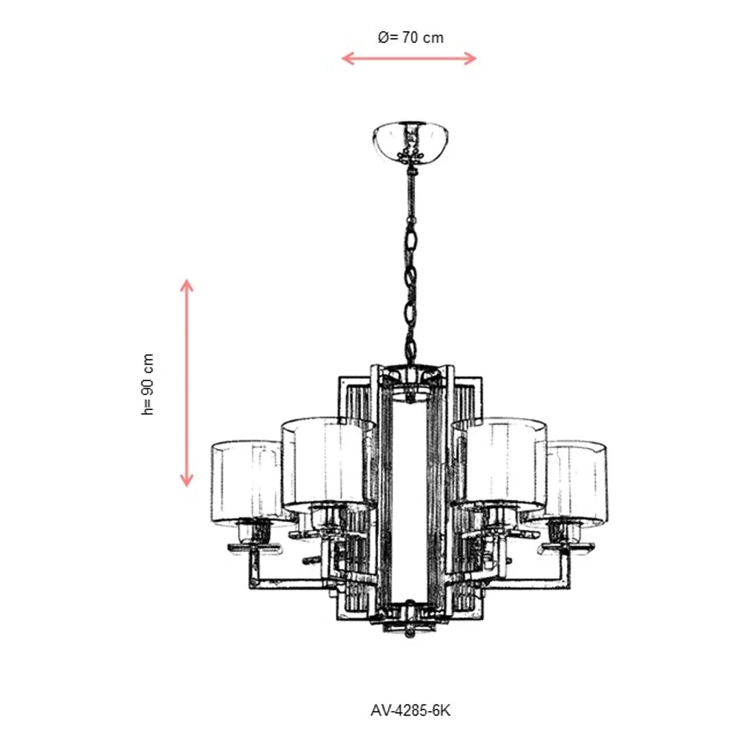 AVONNI AV-60190-6K Krom Kaplama Modern Avize, E27, Metal, Cam, 70cm