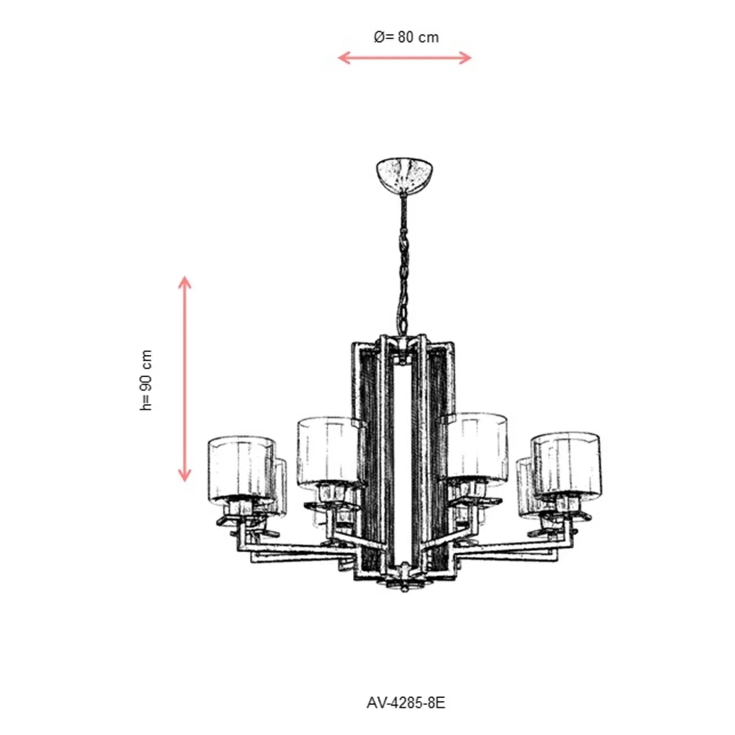AVONNI AV-60190-8E Eskitme Kaplama Modern Avize, E27, Metal, Cam, 80cm