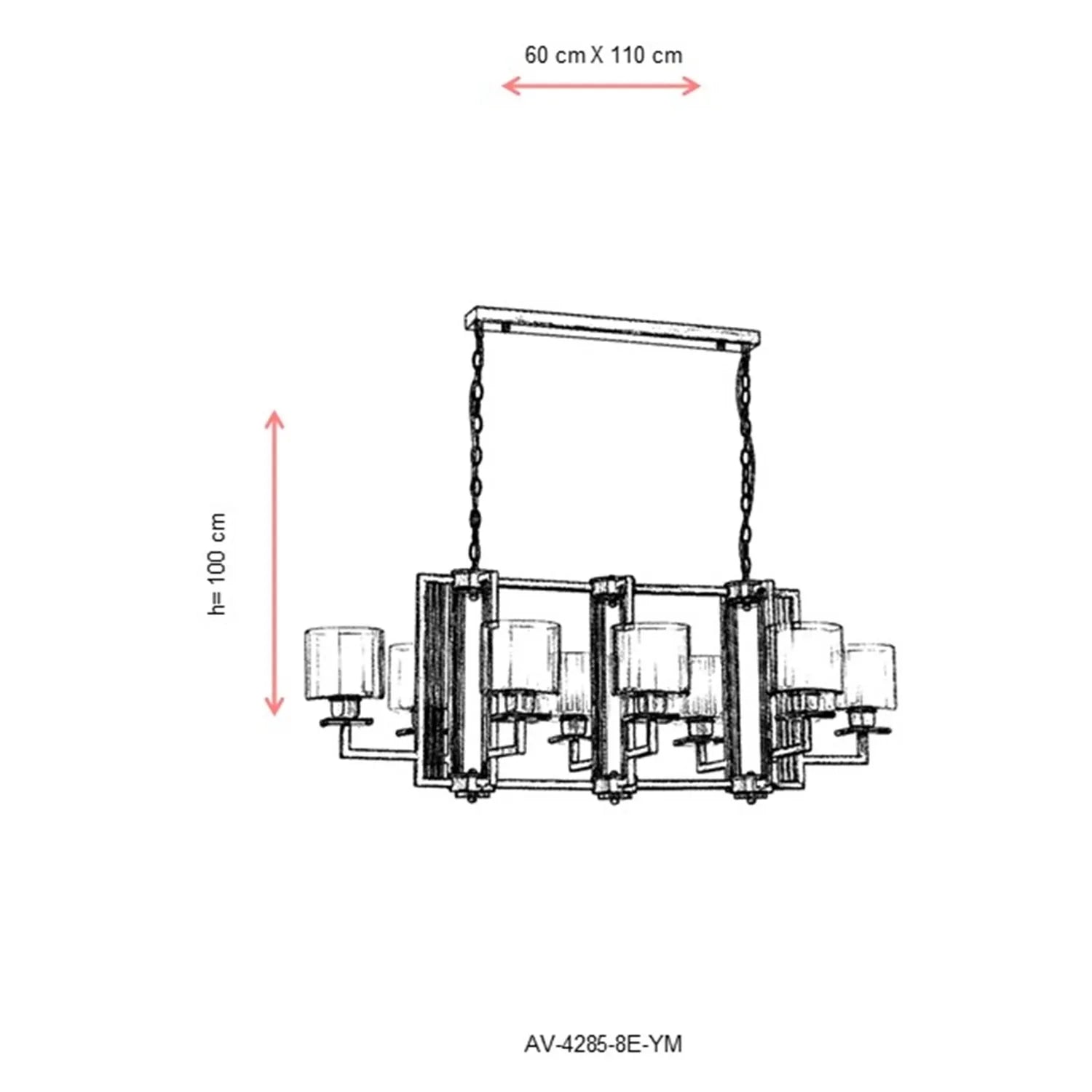 AVONNI AV-60190-8E-YM Eskitme Kaplama Modern Avize, E27, Metal, Cam, 110x60cm