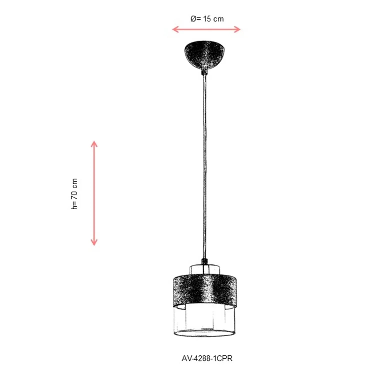 AVONNI AV-60193-1CPR Bakır Patina Boyalı Modern Avize, E27, Metal, Cam, 15cm