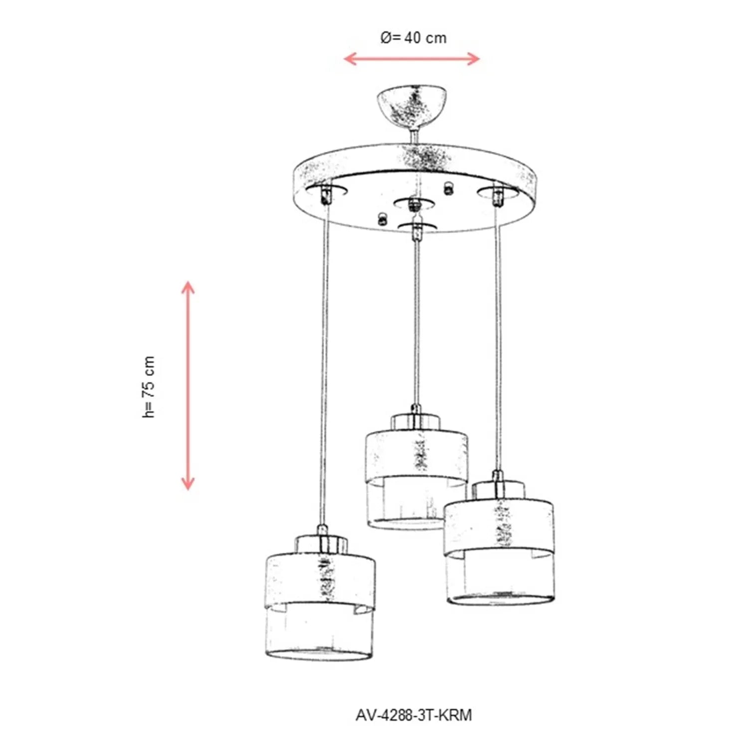 AVONNI AV-60193-3T-KRM Krem Boyalı Modern Avize, E27, Metal, Cam, 40cm