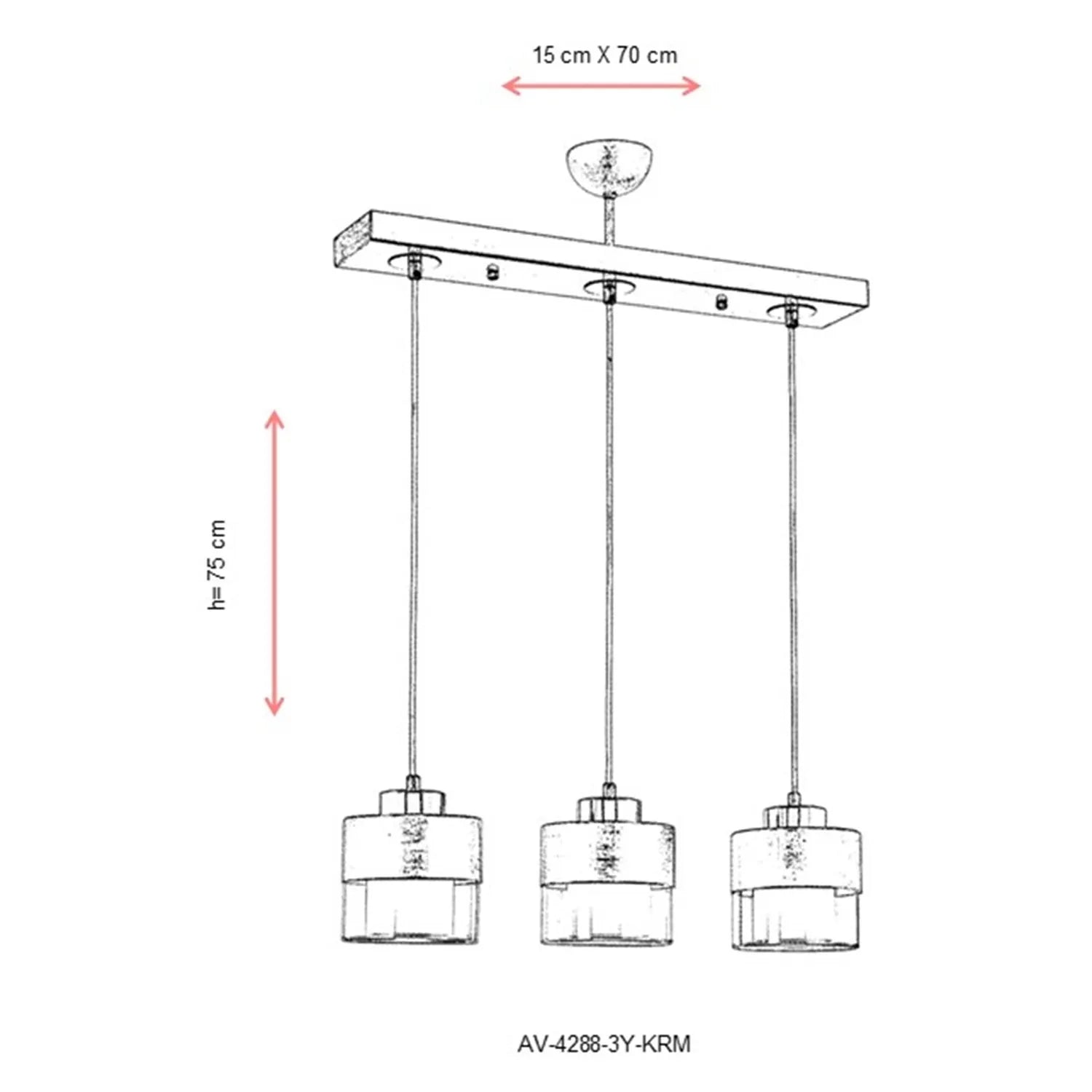 AVONNI AV-60193-3Y-KRM Krem Boyalı Modern Avize, E27, Metal, Cam, 70x15cm