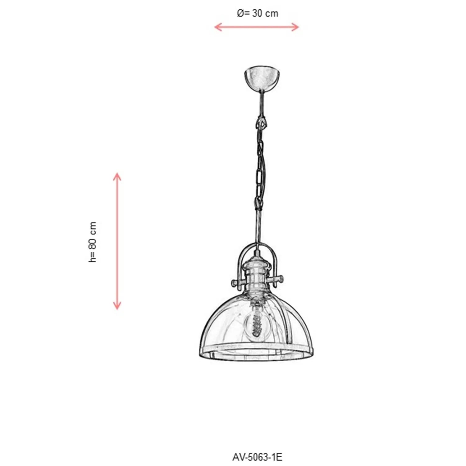 AVONNI AV-5063-1E Eskitme Kaplama Sarkıt, E27, Metal, Cam, 30cm